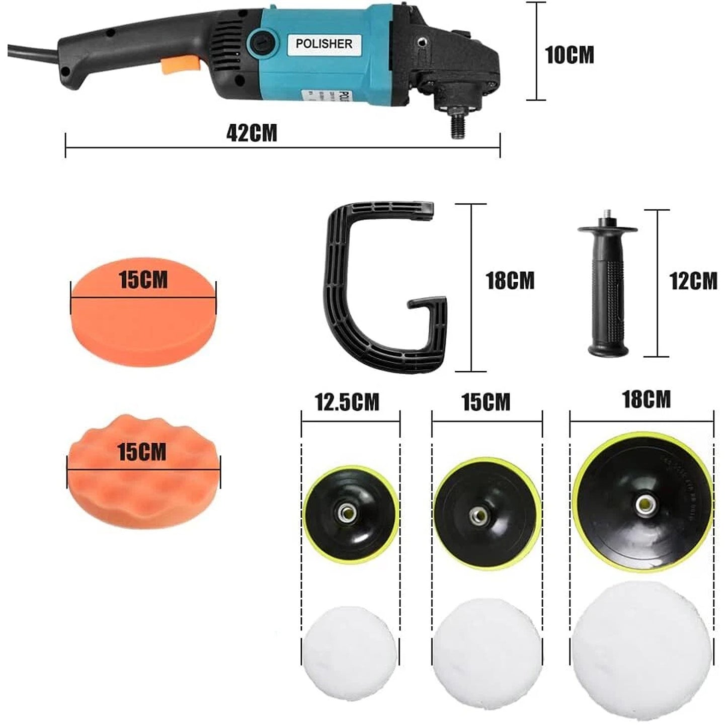 Electric Car Polisher Buffer Pad Tool Kit 6 Speed 1600W 240V 180mm 150mm
