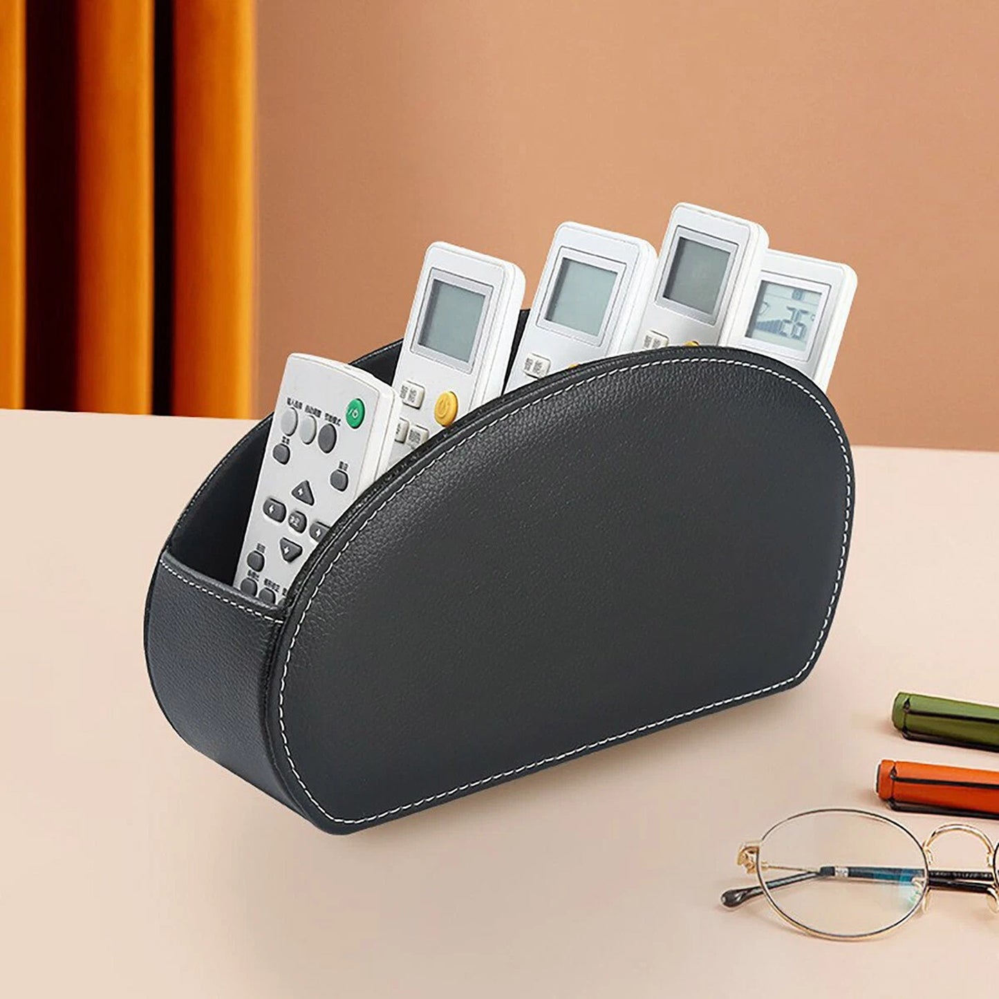 PU Leather Desktop Organizer with Remote Control Holder