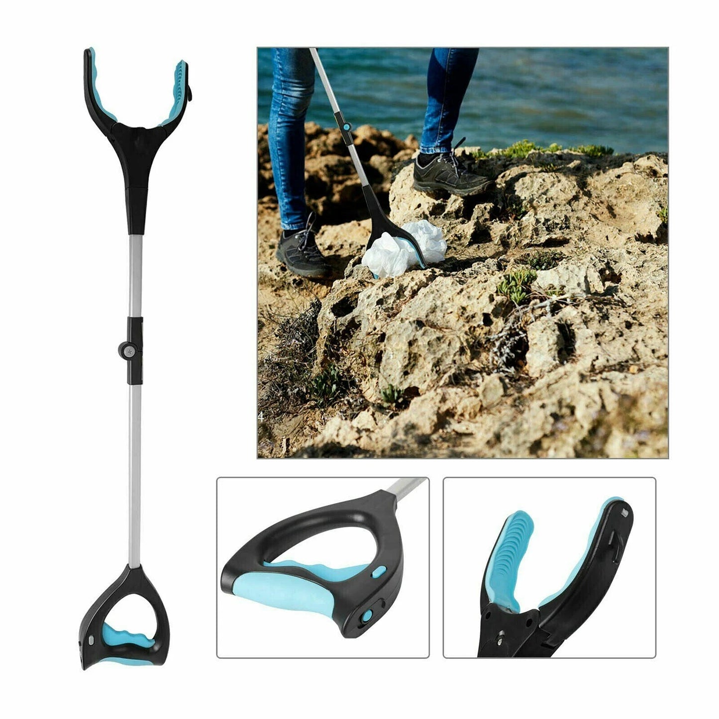 Foldable Extendable Grabber Reacher Stick with LED Light