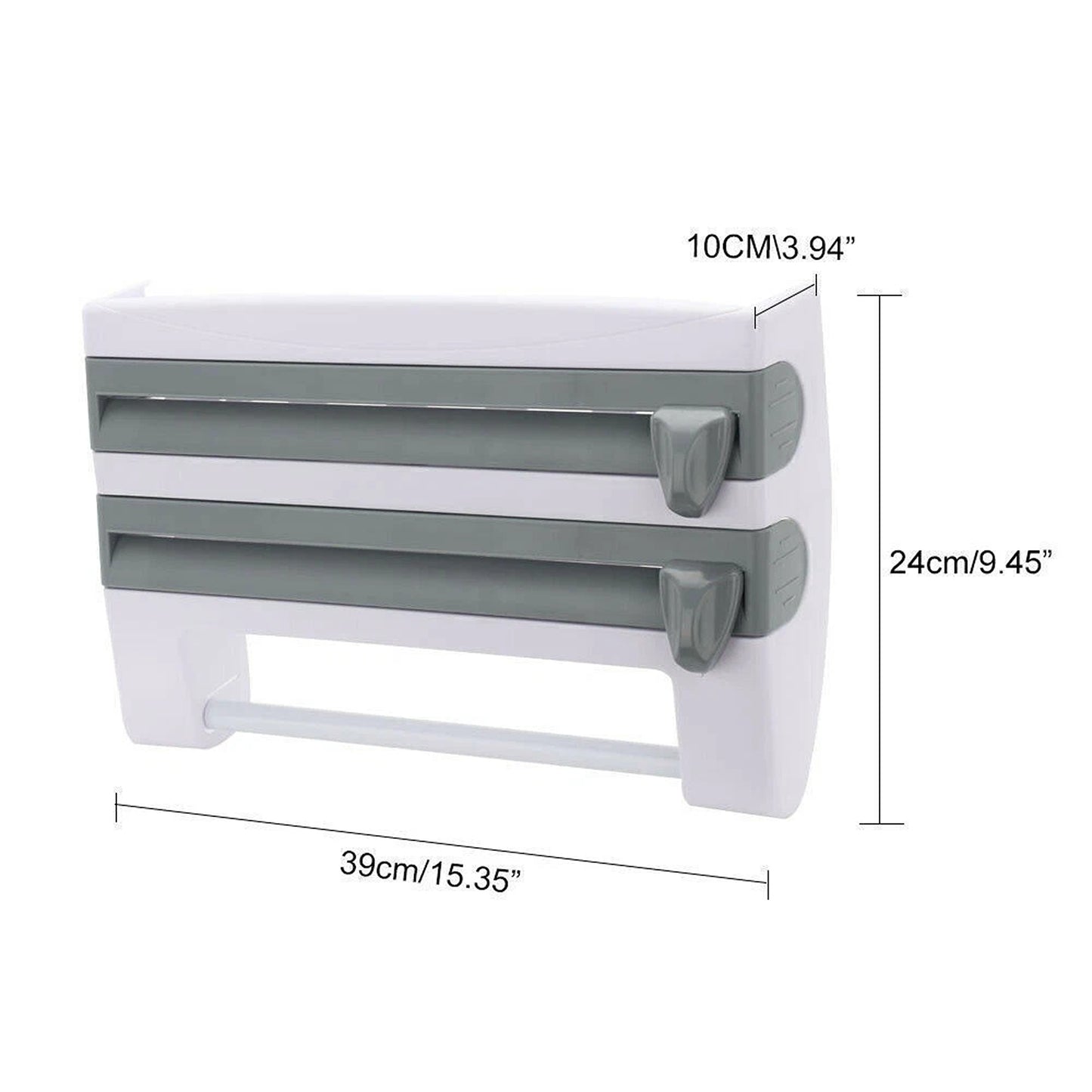 4 in 1 Kitchen Wrap Organizer with Foil Cling Film and Towel Holder Wall Mount Cutter
