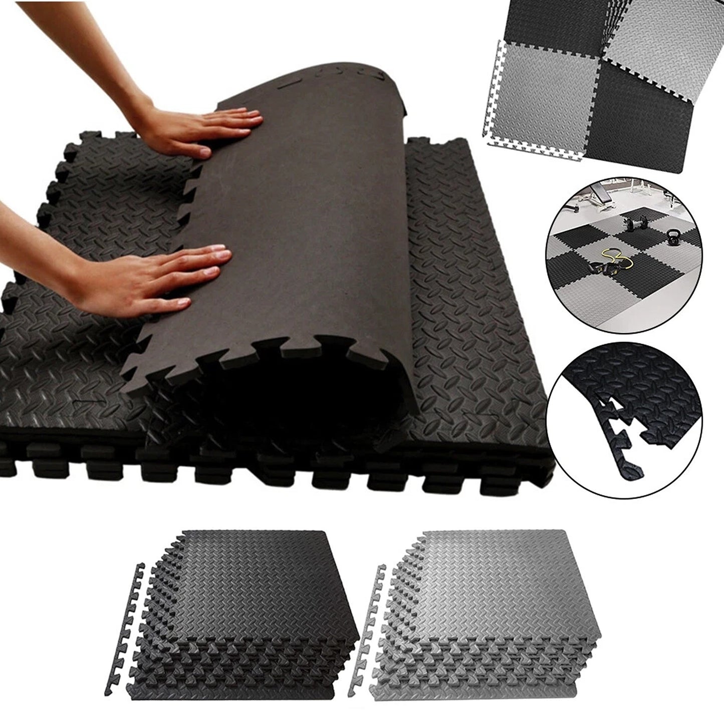 EVA Foam Interlocking Gym Floor Mats 60x60cm Heavy Duty 12pcs