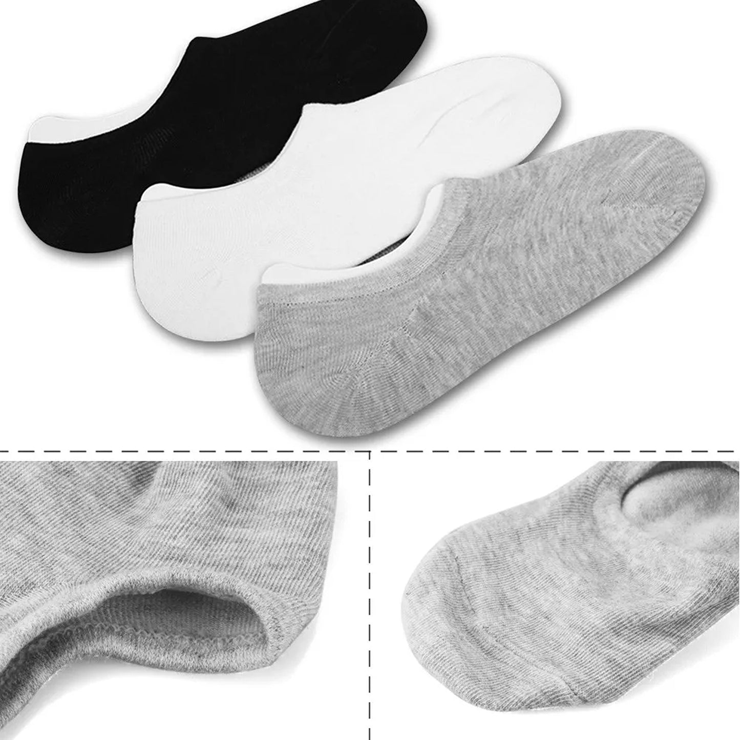 Invisible Socks for Men Women Low Cut Non Slip 5 Pairs - White
