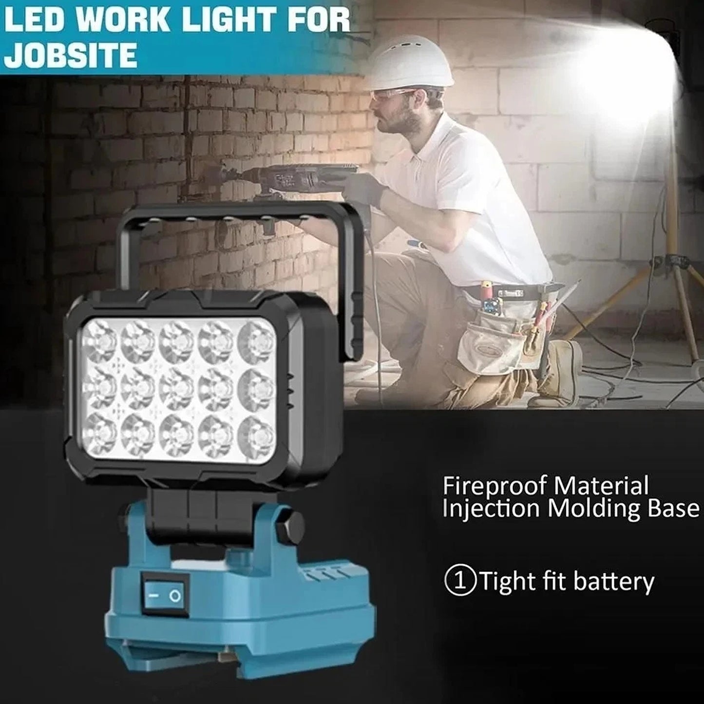 LED Work Light For Milwaukee 18V Battery With Dual USB Charging Ports