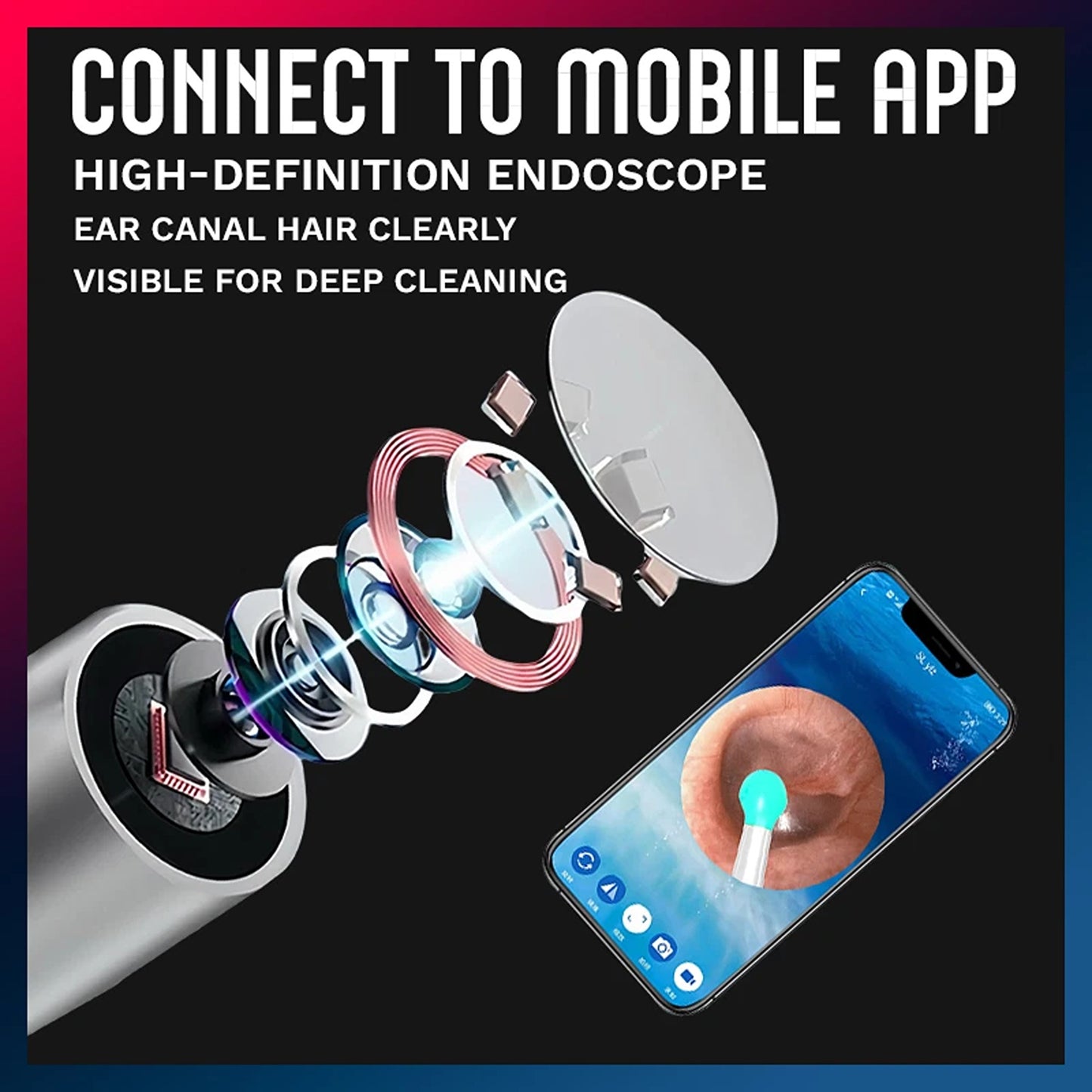 White HD Wireless Ear Cleaning Camera with Otoscope