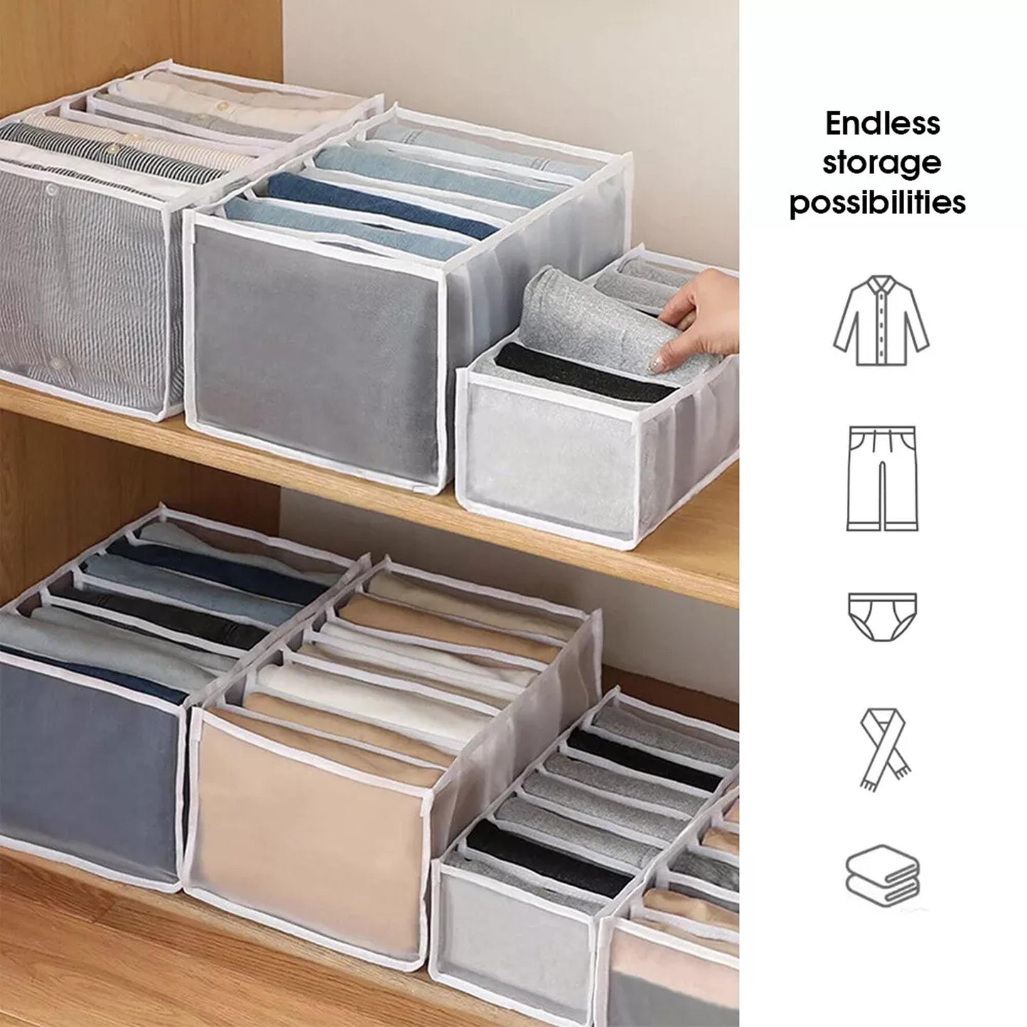 Clothes Organizer Wardrobe Storage Box Drawer Divider Mesh in Multiple Sizes