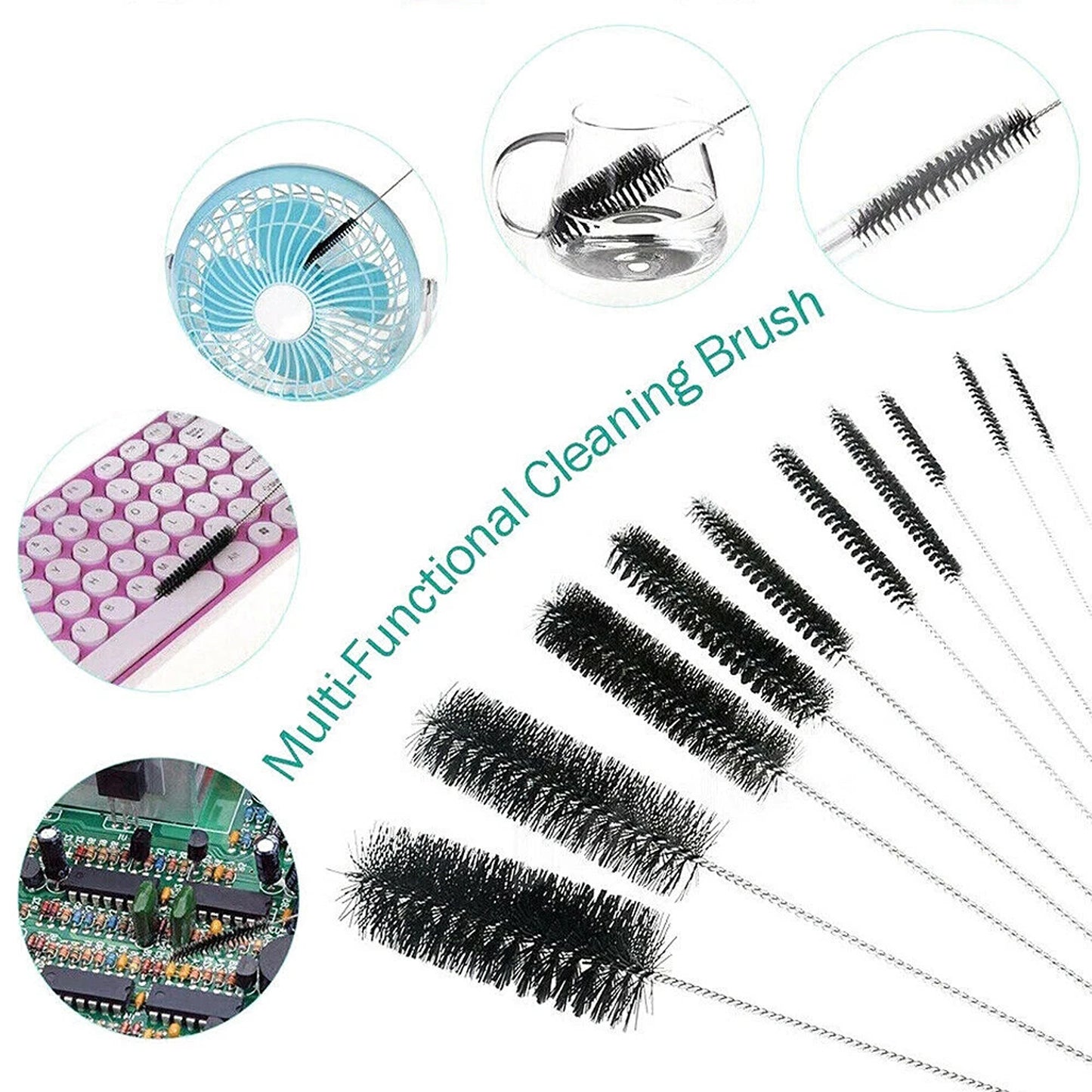 10 Piece Black Nylon Bottle Straw Tube and Pipe Cleaning Brush Set