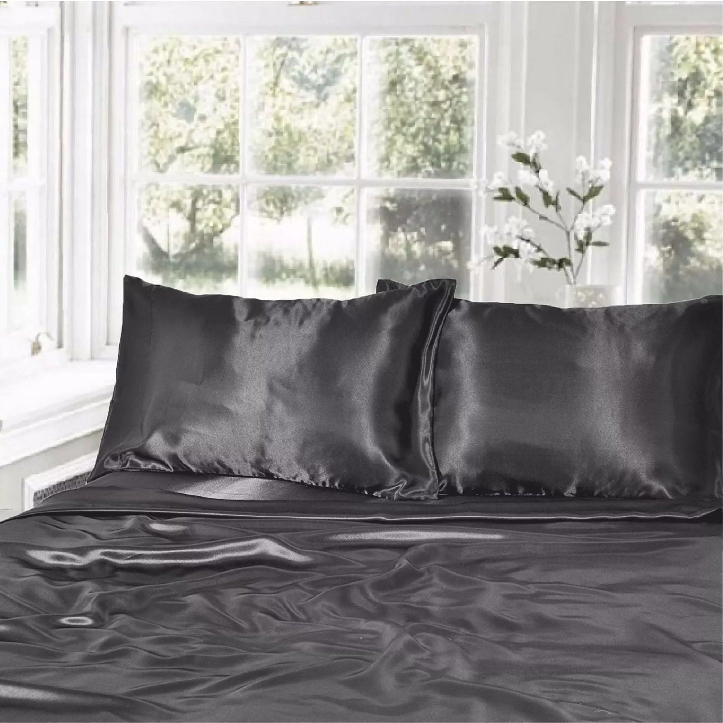 1000TC Silk Satin Sheet Set Fitted Flat Pillowcase KS SIngle Double Queen King - Grey