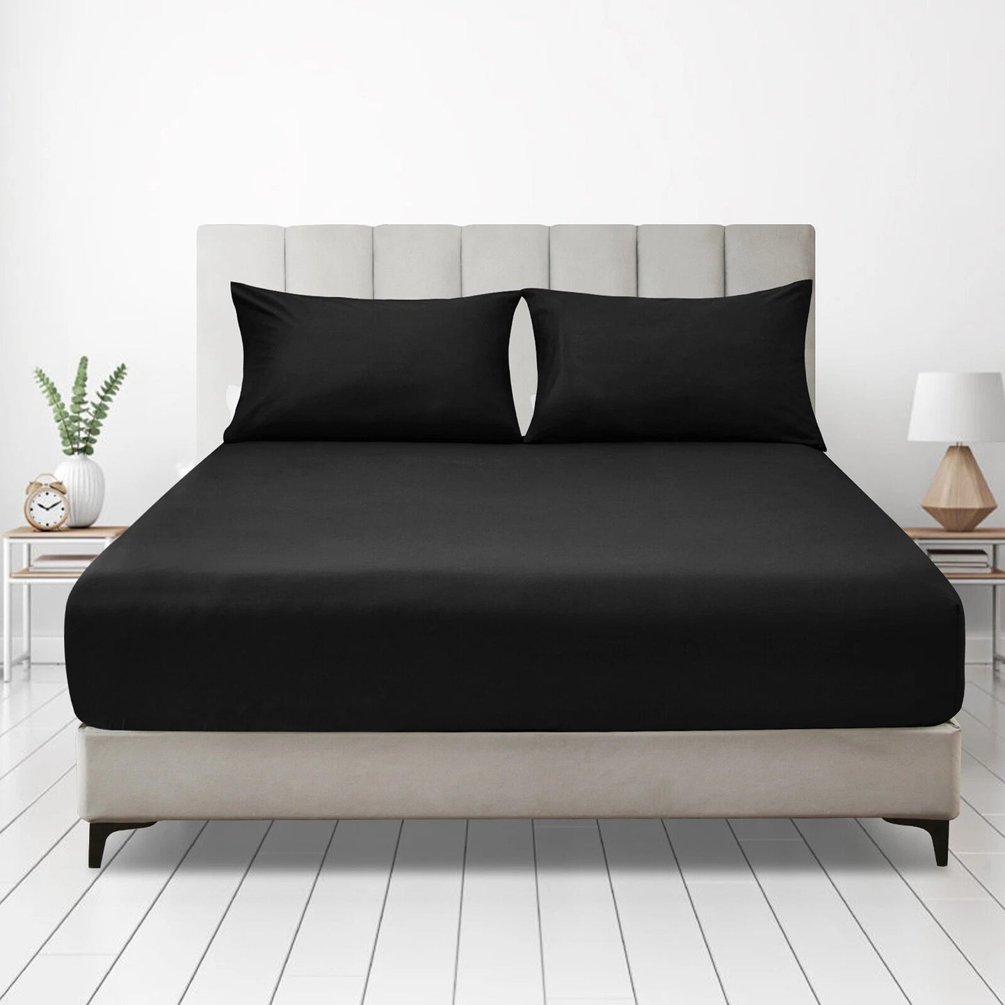 Hotel 2200TC Ultra Soft Fitted Sheet Set with Pillowcases No Flat Sheet - Black