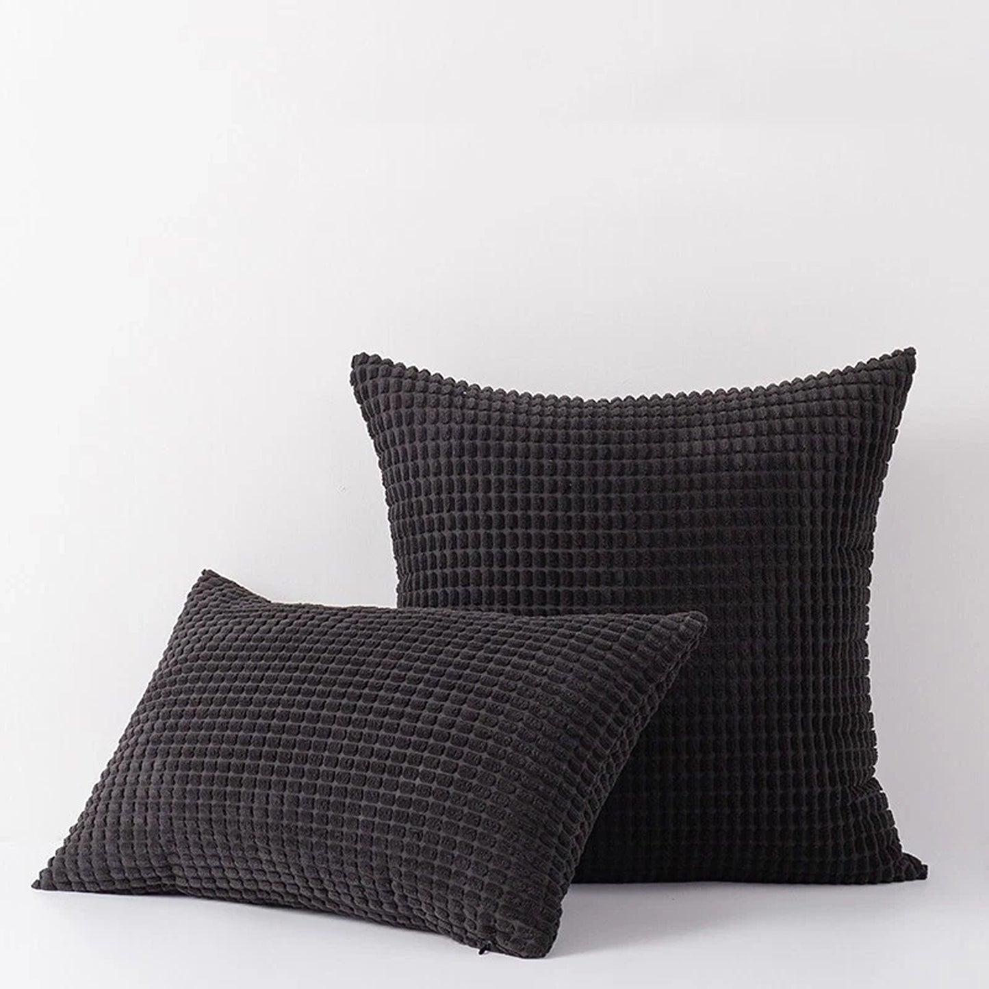 Velvet Cushion Cover Corn Grain Design Pillow Case for Sofa - Black