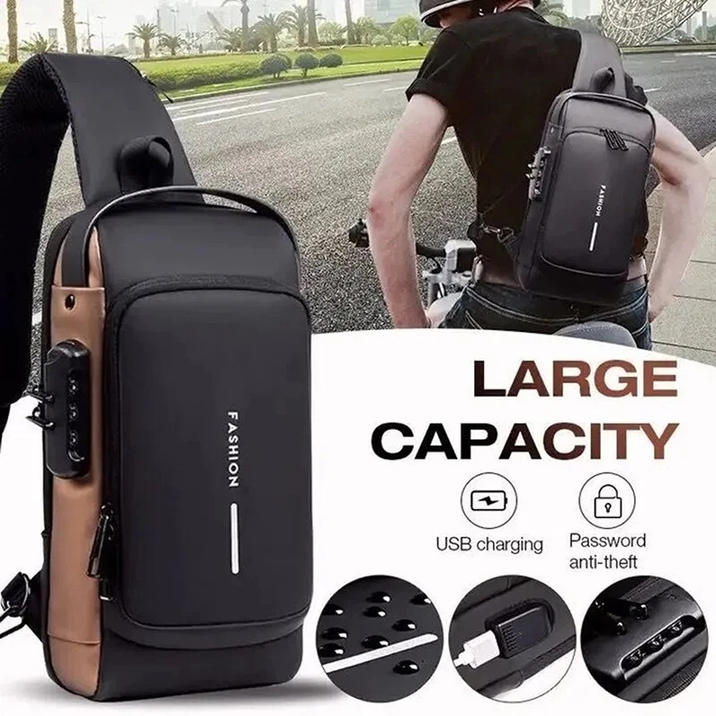 Crossbody Sling Bag for Men Anti Theft Backpack with USB Port