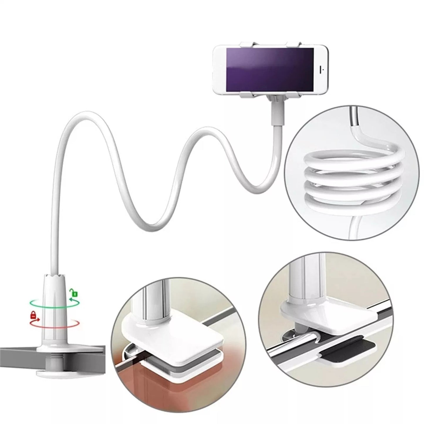 Flexible Mobile Phone Holder with Clip Mount for Bed and Desk