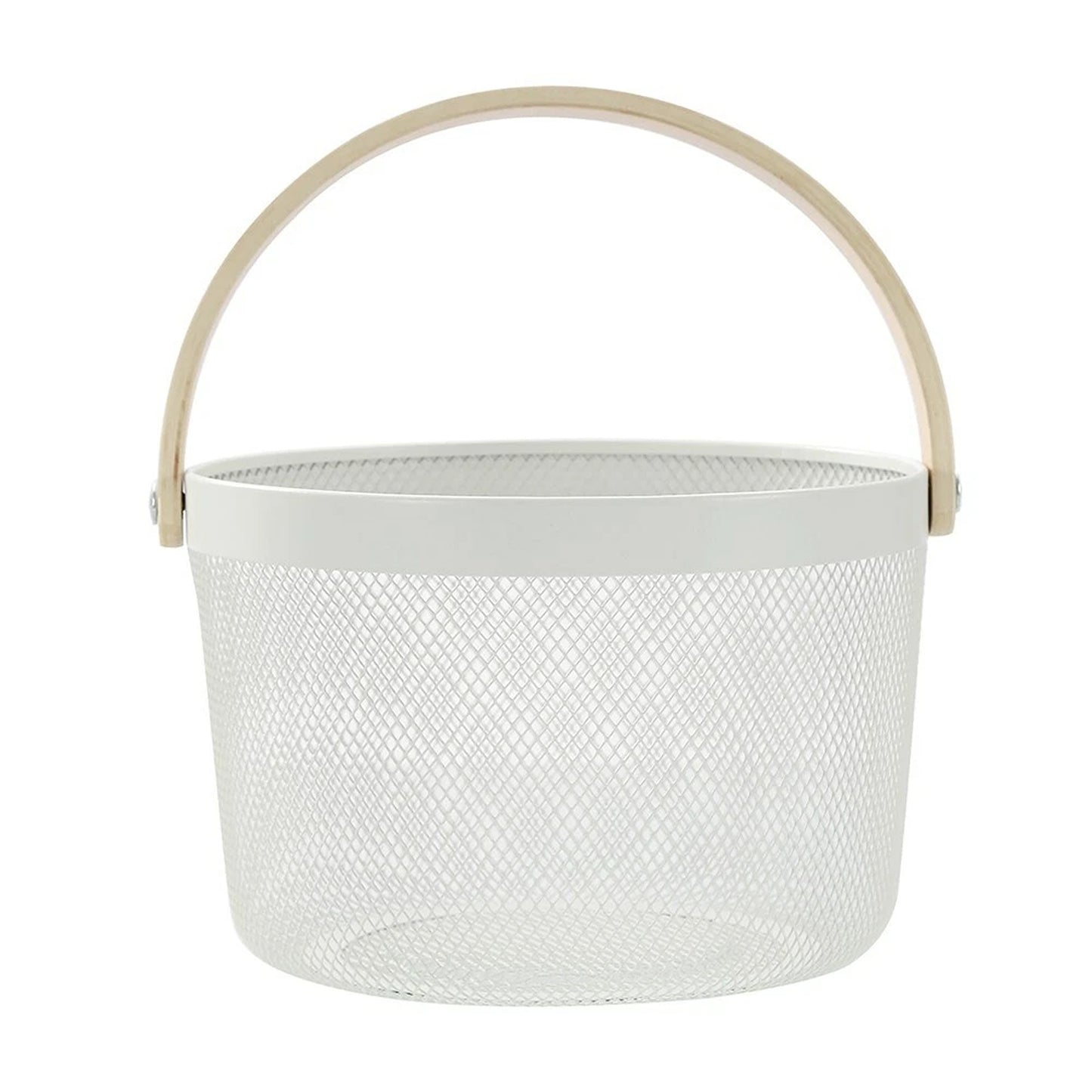 White Mesh Round Basket With Wooden Handle Fruit Bread Storage Basket