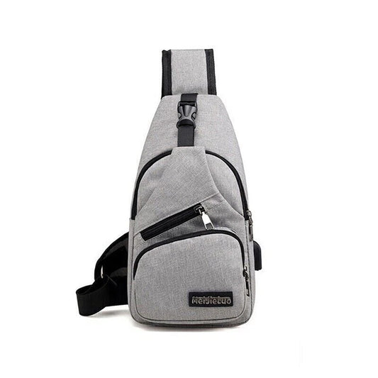 Grey Mens Crossbody Satchel Bag Lightweight Travel Chest Pack