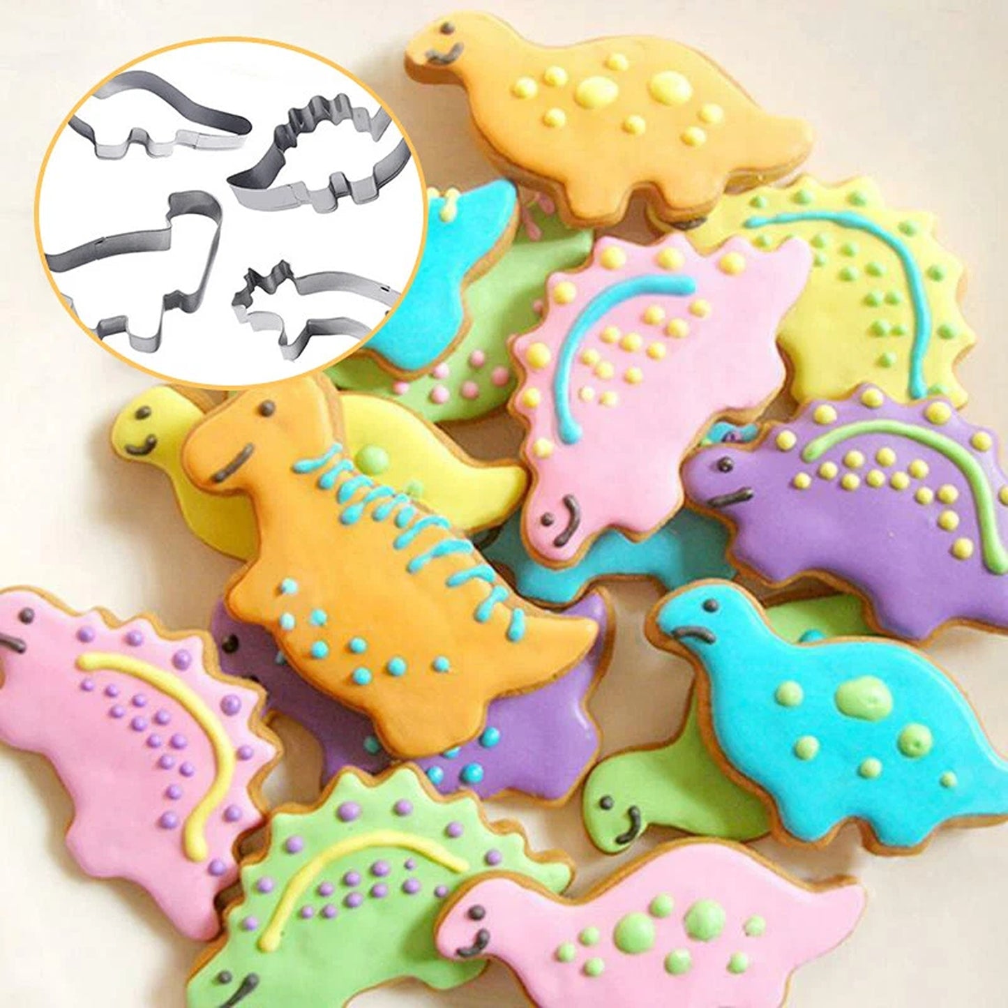 4 Pack Stainless Steel Dinosaur Cookie Cutters for Baking and DIY