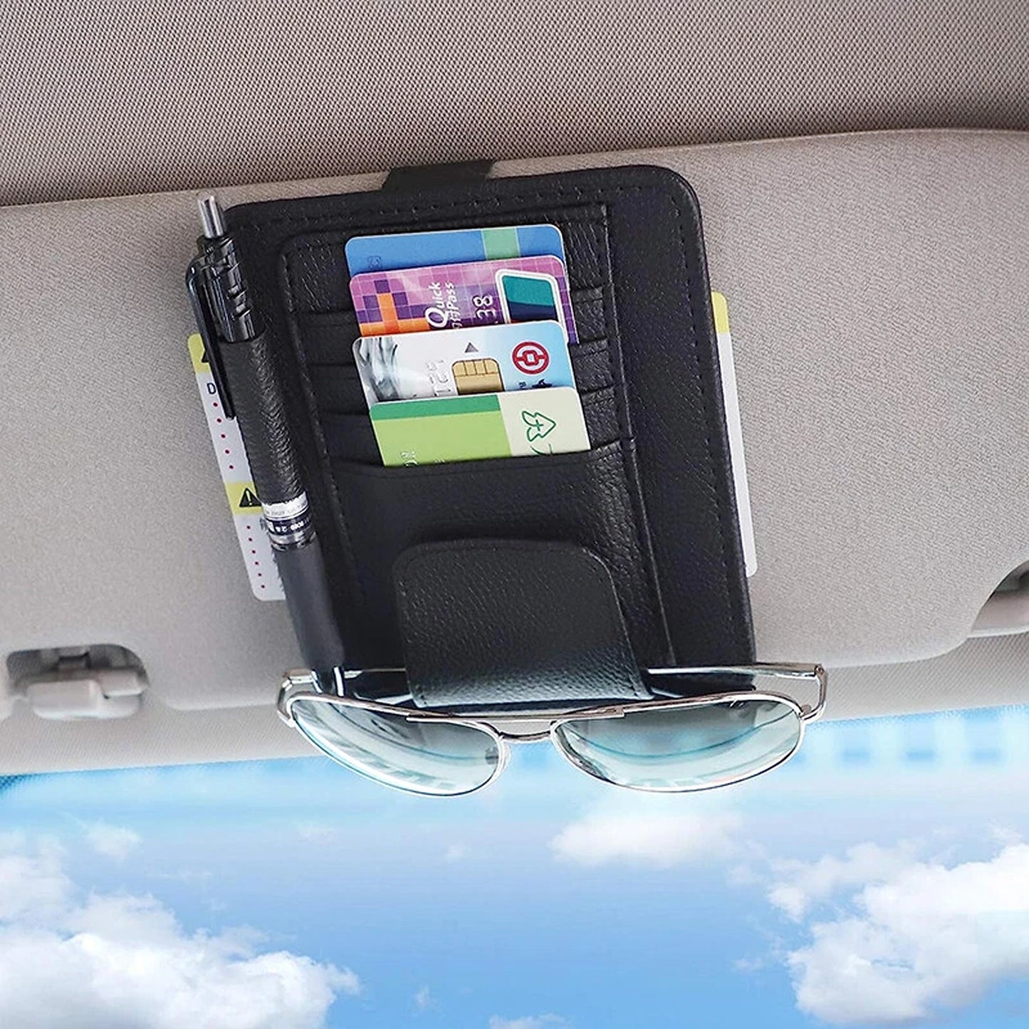 Car Sun Visor Organizer with Sunglasses and Card Holder