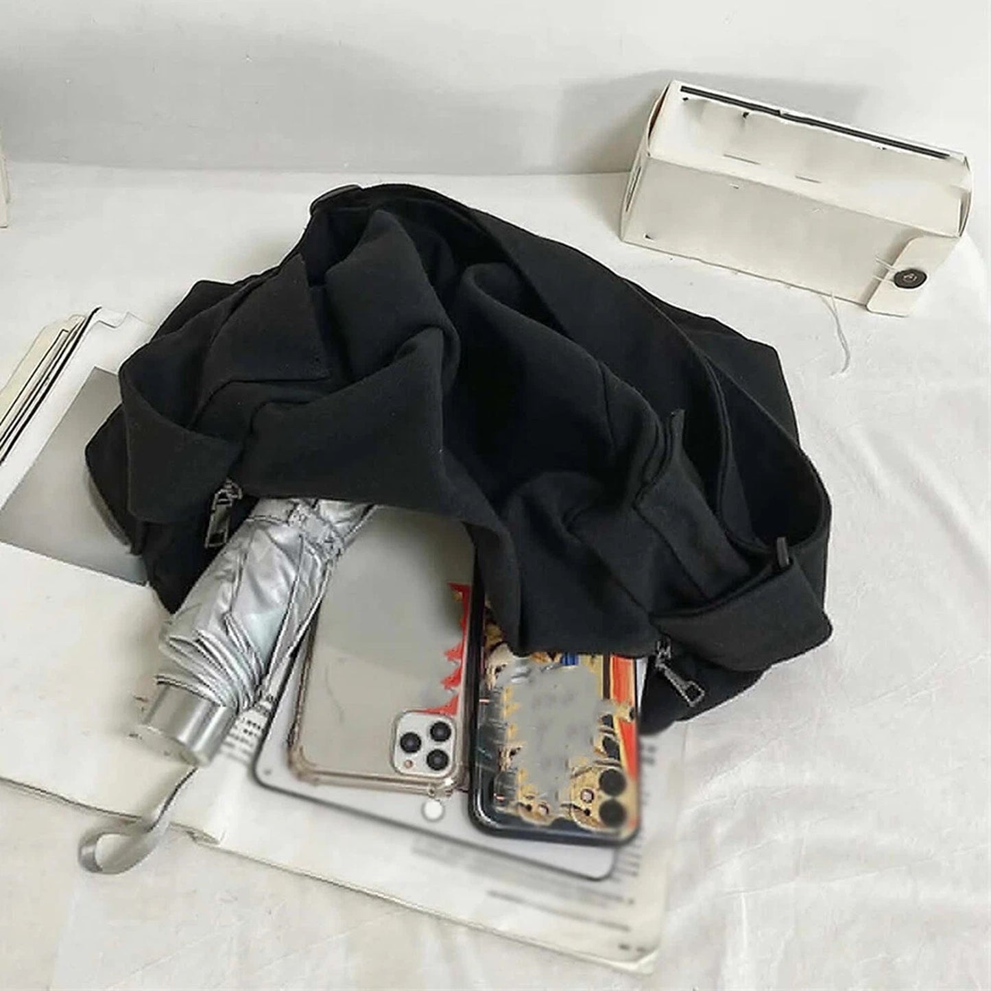 White Men Women Canvas Shoulder Crossbody Bag Large Capacity Messenger Bag