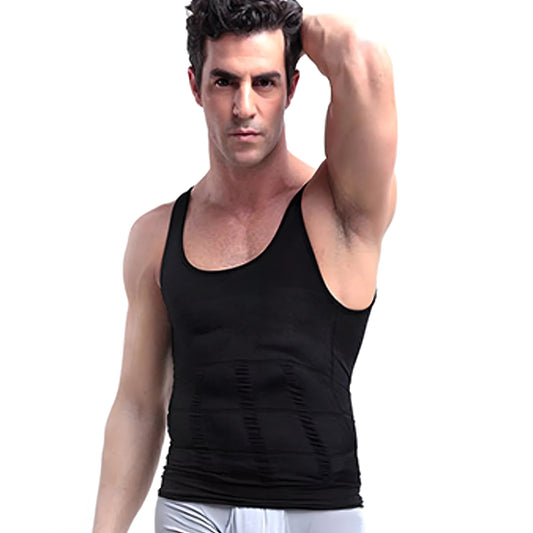 Slim Fit Compression Vest for Men Body Shaper Undershirt - Black