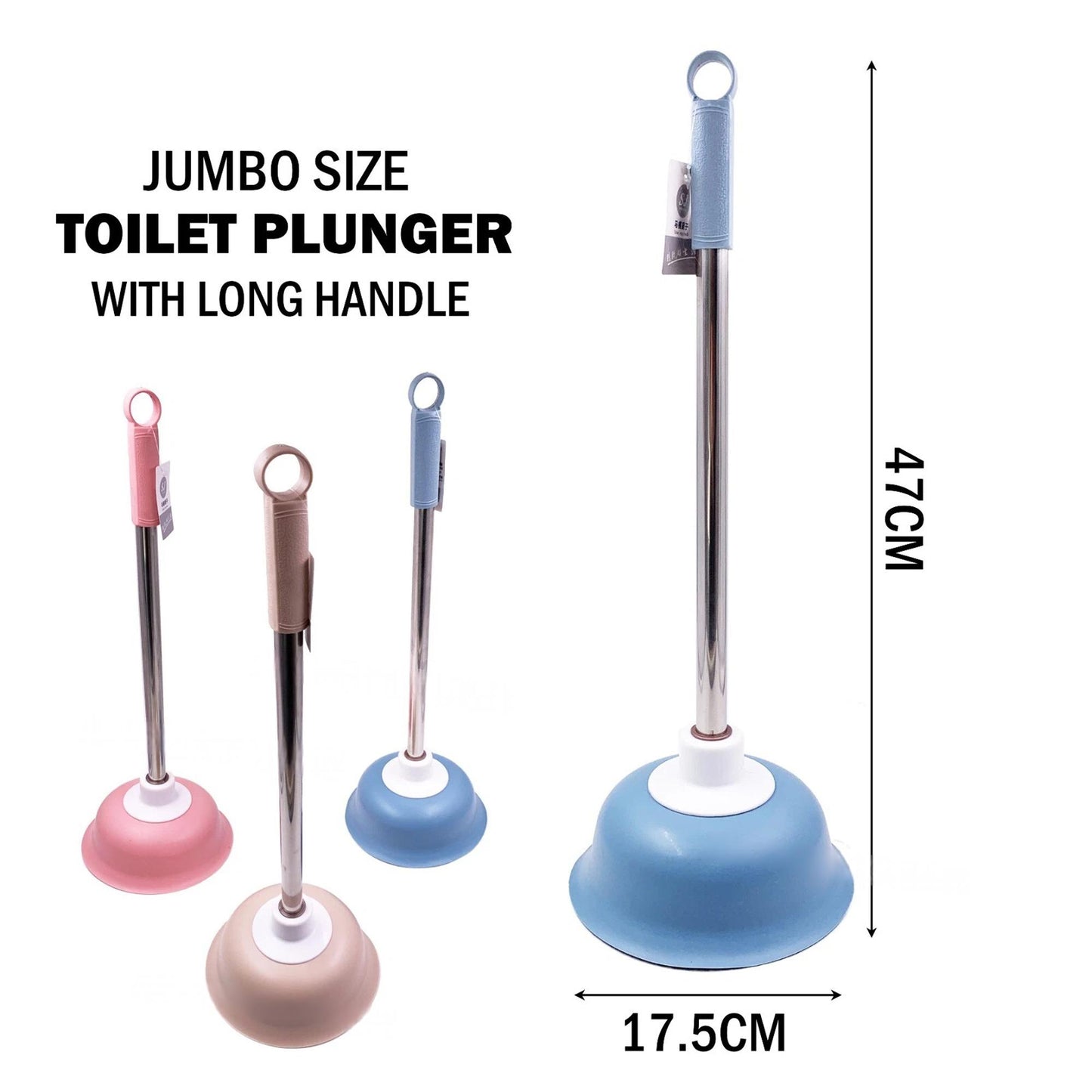 Jumbo Drain Plunger for Toilet Sink Shower and Bath Unblocker Plumbing Tool - Random Colour