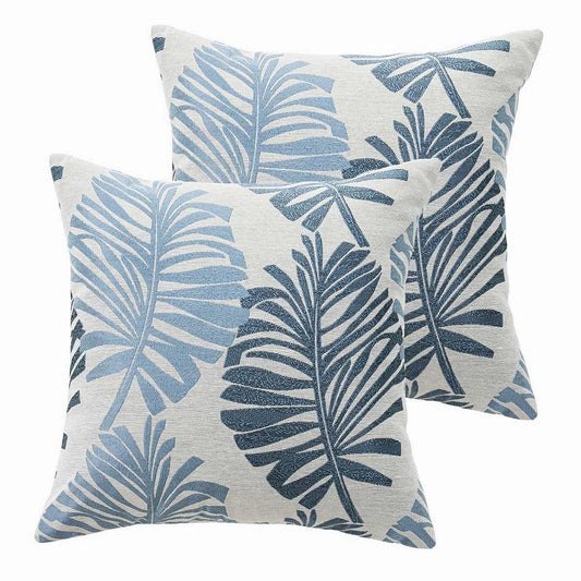 Blue 2PCS Tropical Palm Cushion Covers Jacquard Cotton Pillow Covers