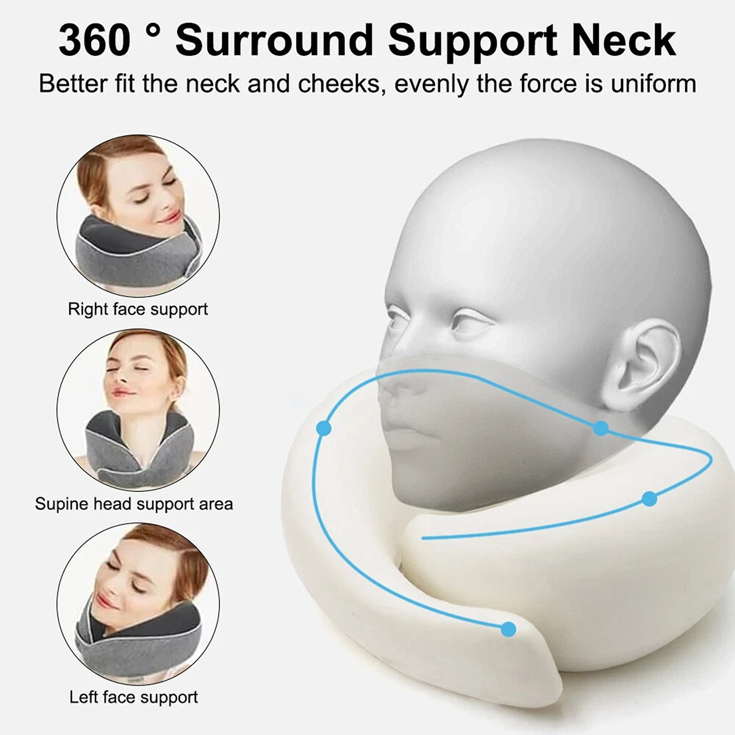 Travel Neck Pillow Memory Foam Portable Soft U Shaped Neck Head Support