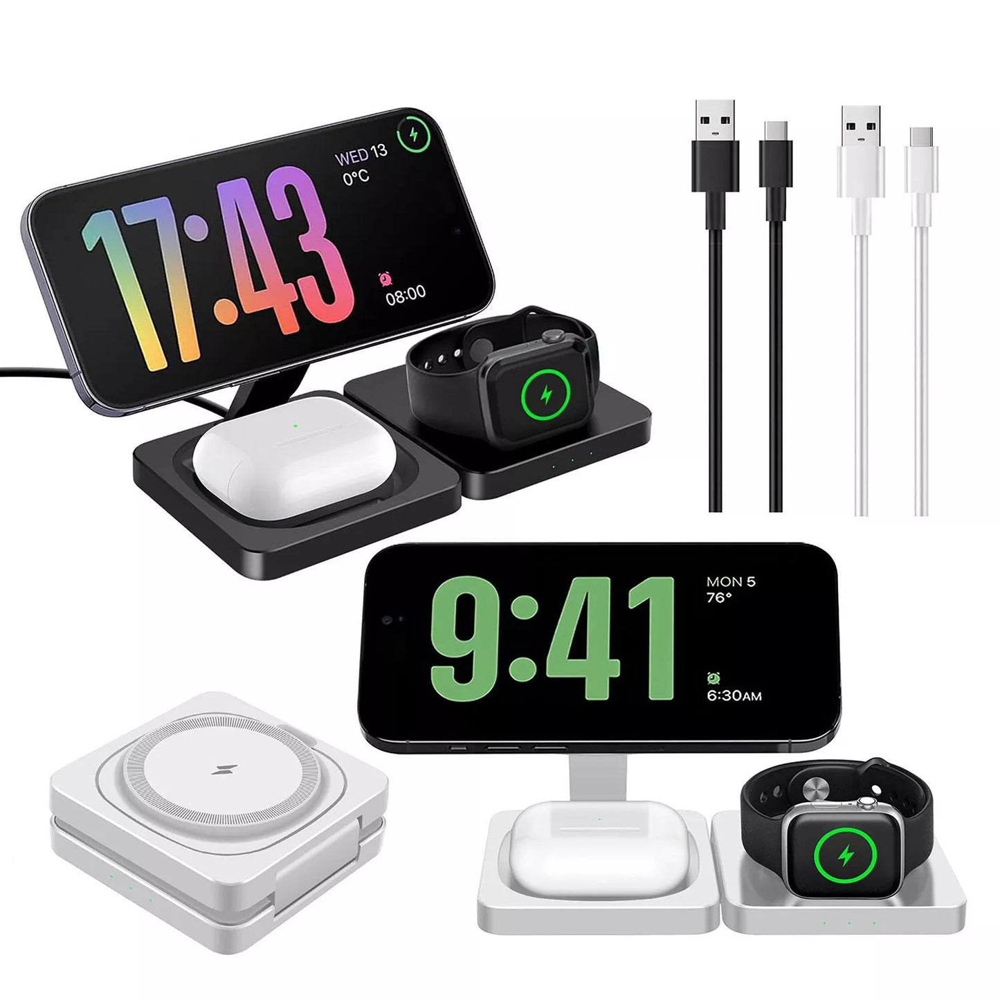 3 in 1 Wireless Charger Fast Charging Station for Apple Watch and iPhone 16 15 14 13 12