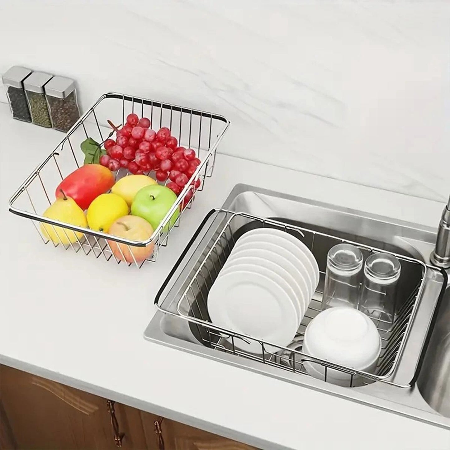 Telescopic Stainless Steel Sink Draining Basket Dish Rack