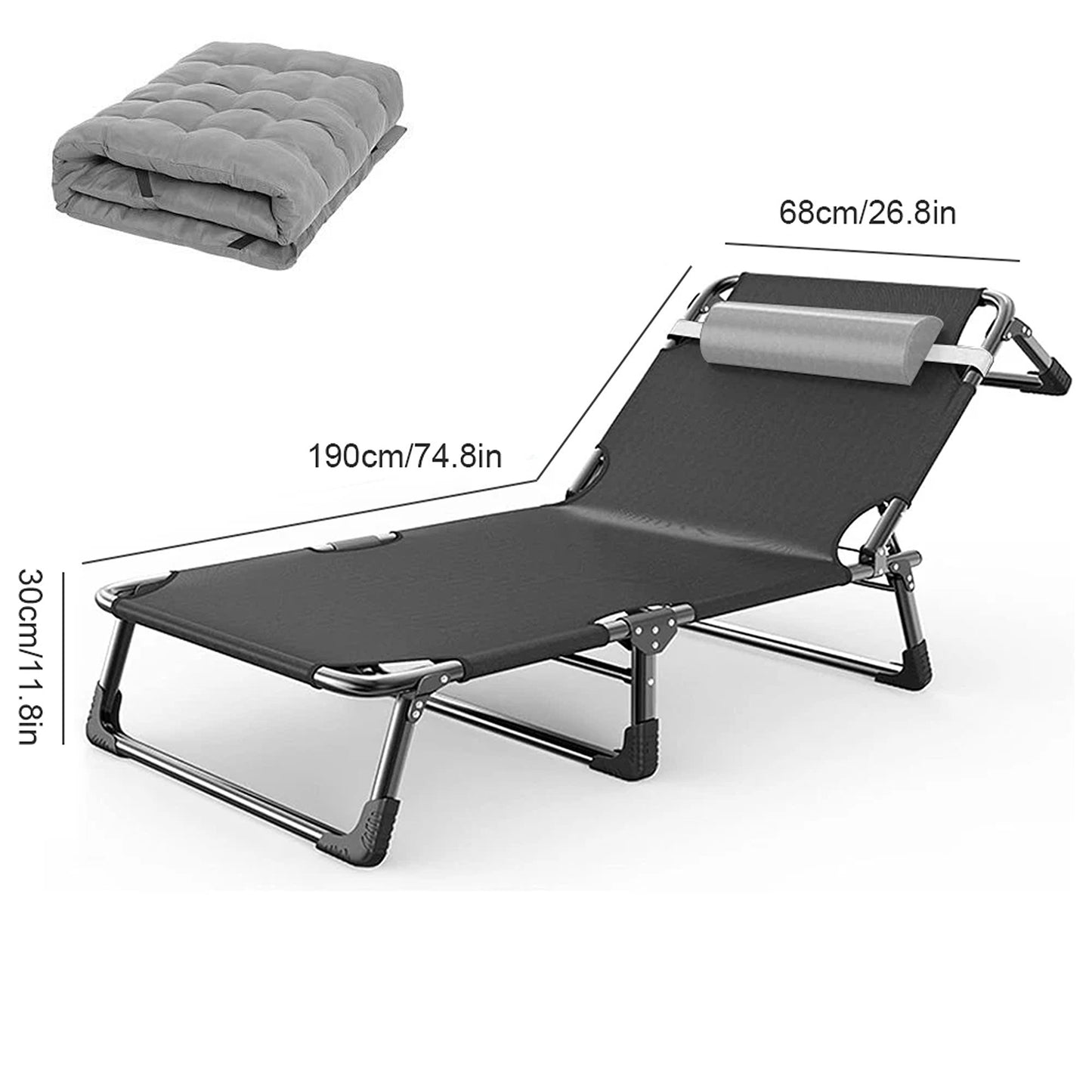 Portable Folding Camping Bed with Mattress 200kg Capacity 4 Position
