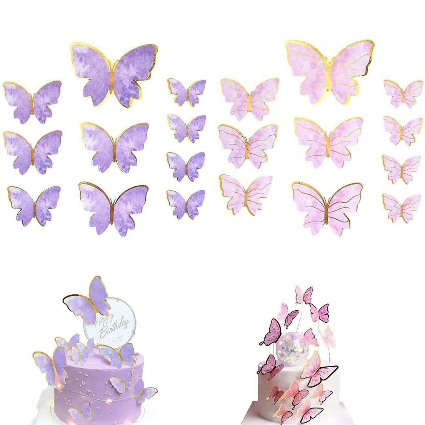 Butterfly Paper Topper Cake Happy Birthday Theme Festival Decoration DIY - 20x