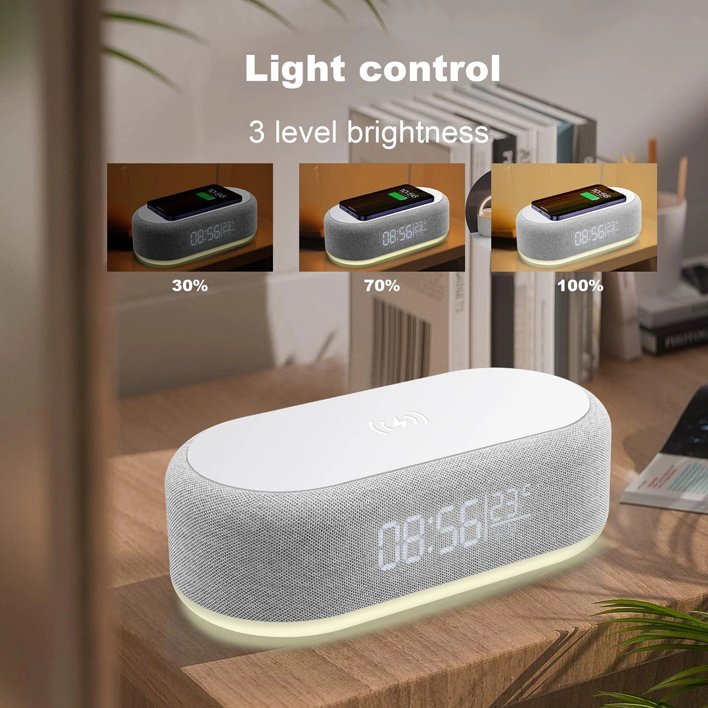 Wireless Charger Dock with Alarm Clock and Thermometer for iPhone 16 15 Samsung S25