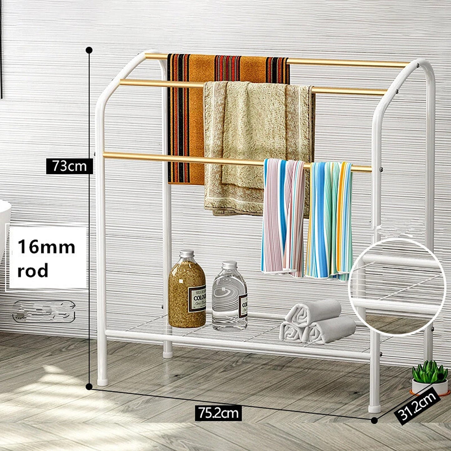 Metal Towel Rack Stand 3 Tier Free Standing Bathroom Shelf