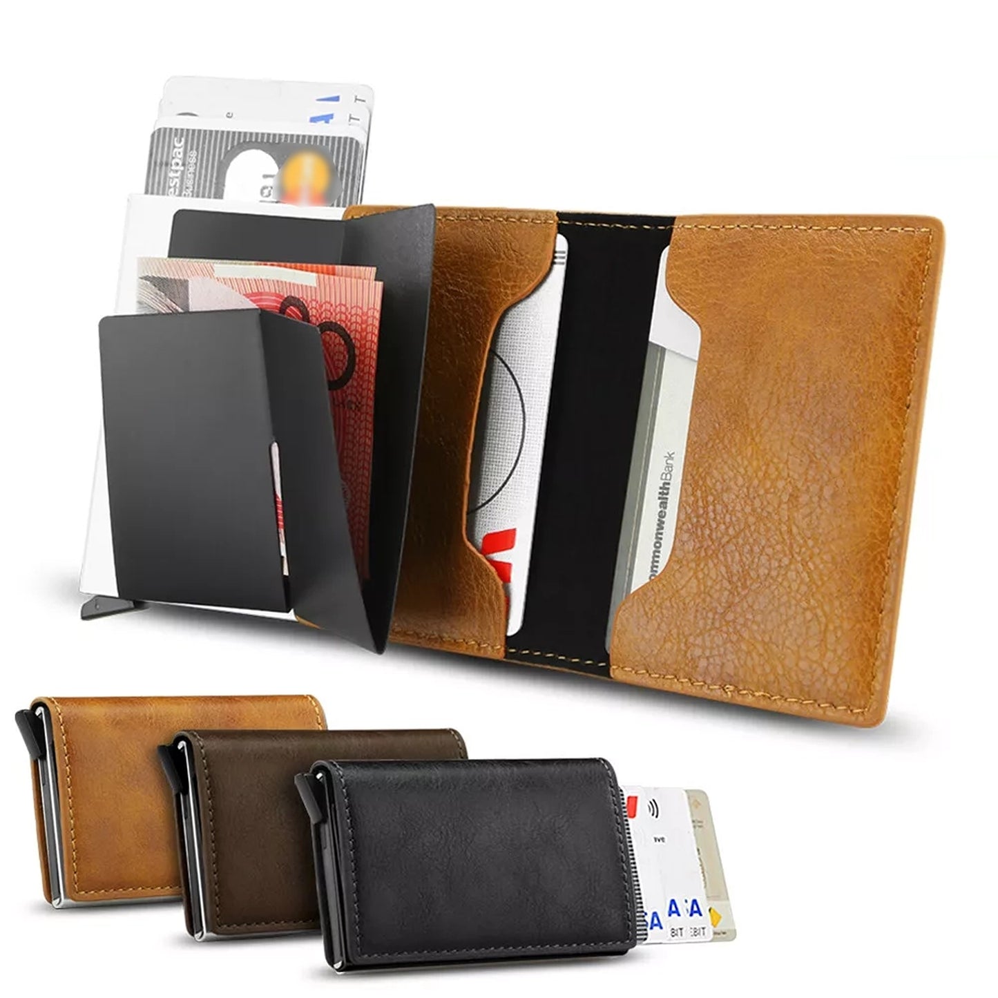 Mens RFID Blocking Leather Wallet with Credit Card Holder and Money Clip