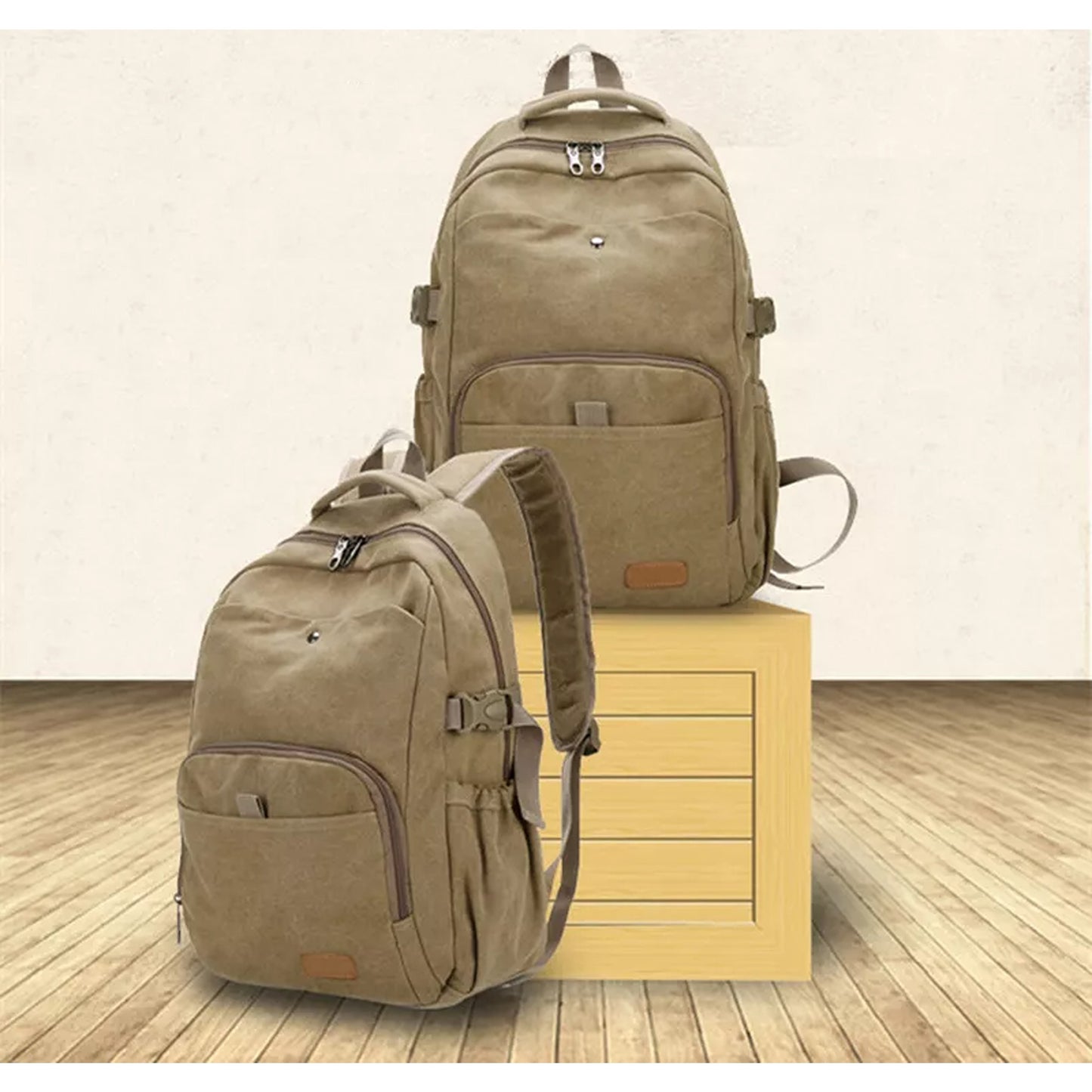 Mens Travel Backpack Vintage Canvas Bag for Laptop and School