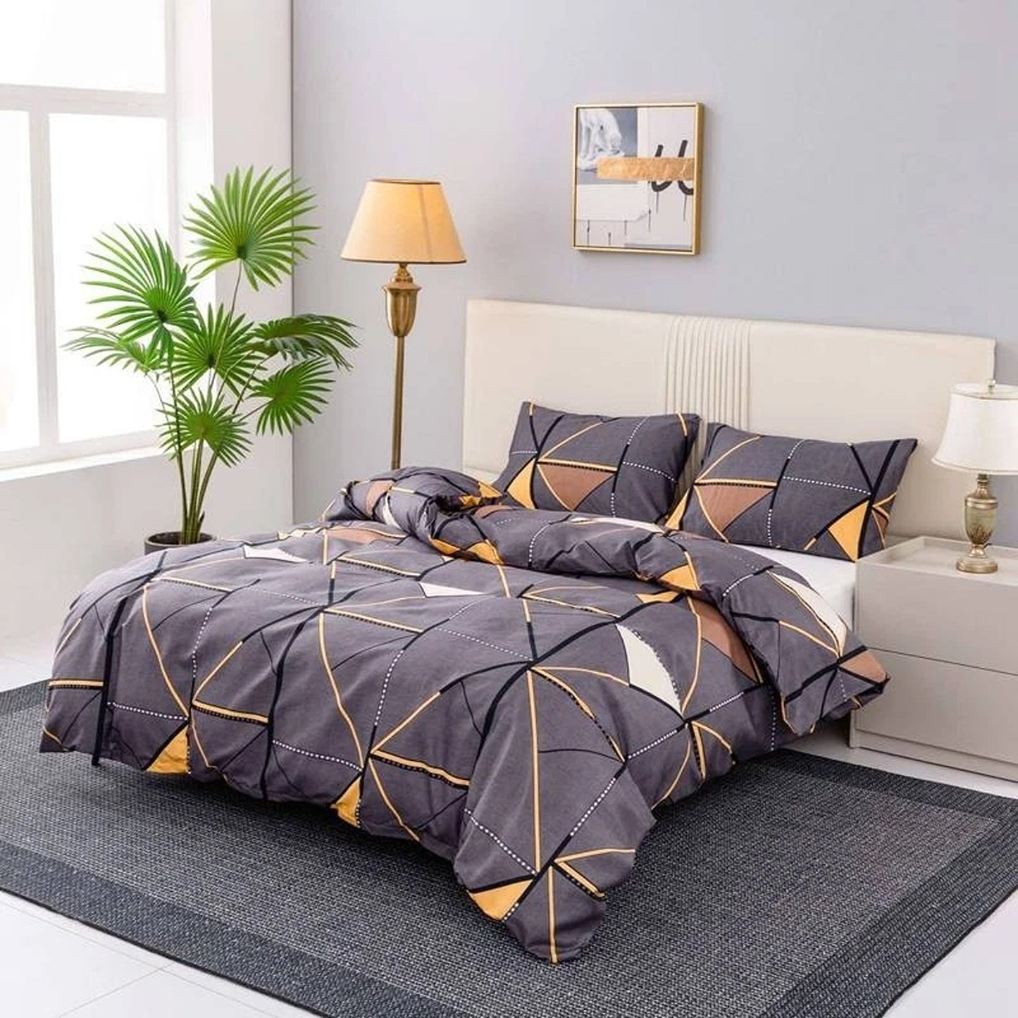 Ultra Soft Quilt Duvet Doona Cover Set with Pillowcase All Sizes - Geometric Print