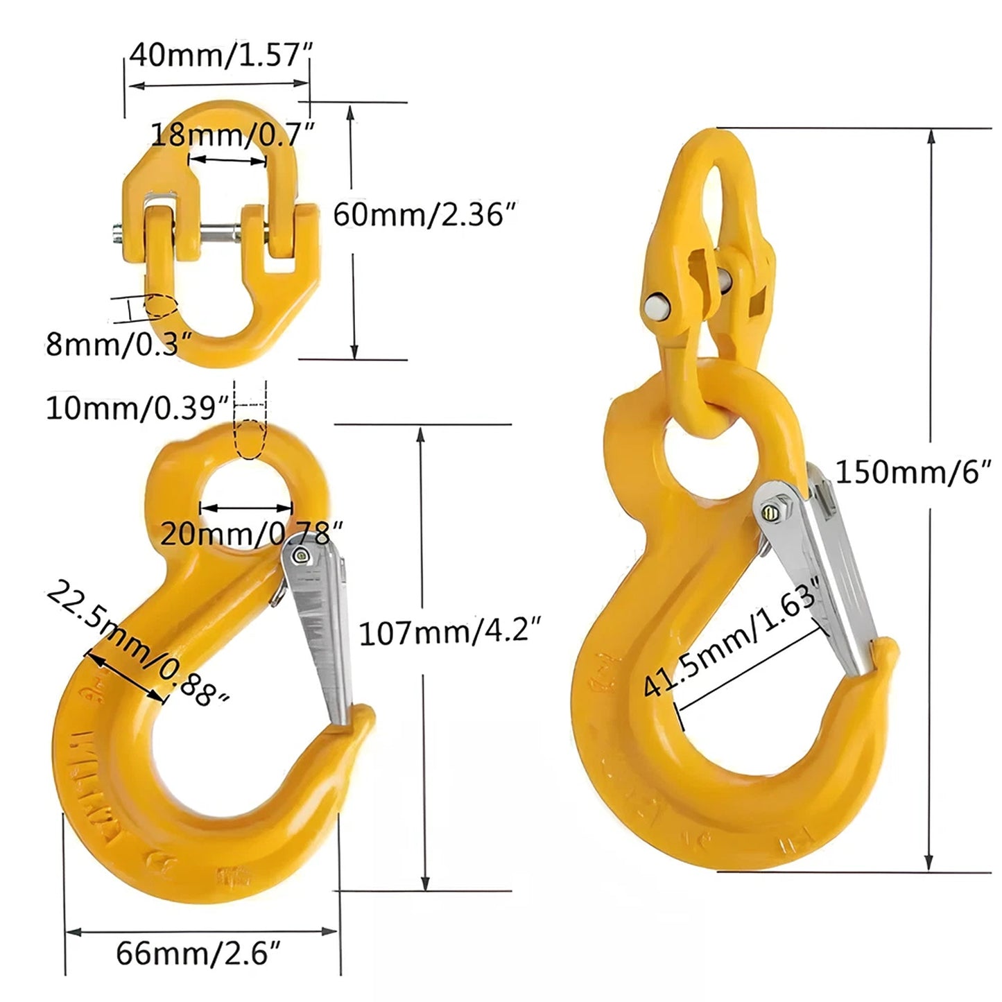 2x 8mm Hammerlock and Eye Sling Hook Set for Caravan Trailer Safety Chain Extension