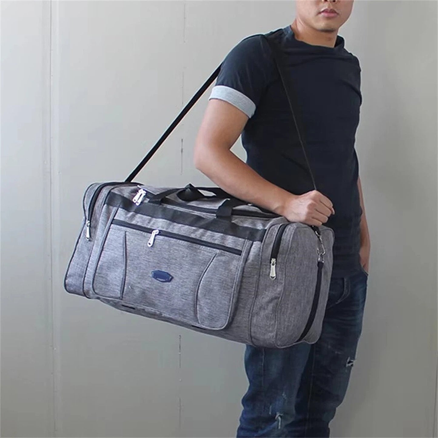 Grey Waterproof Oxford Travel Bag Large Capacity Sports Duffle Bag