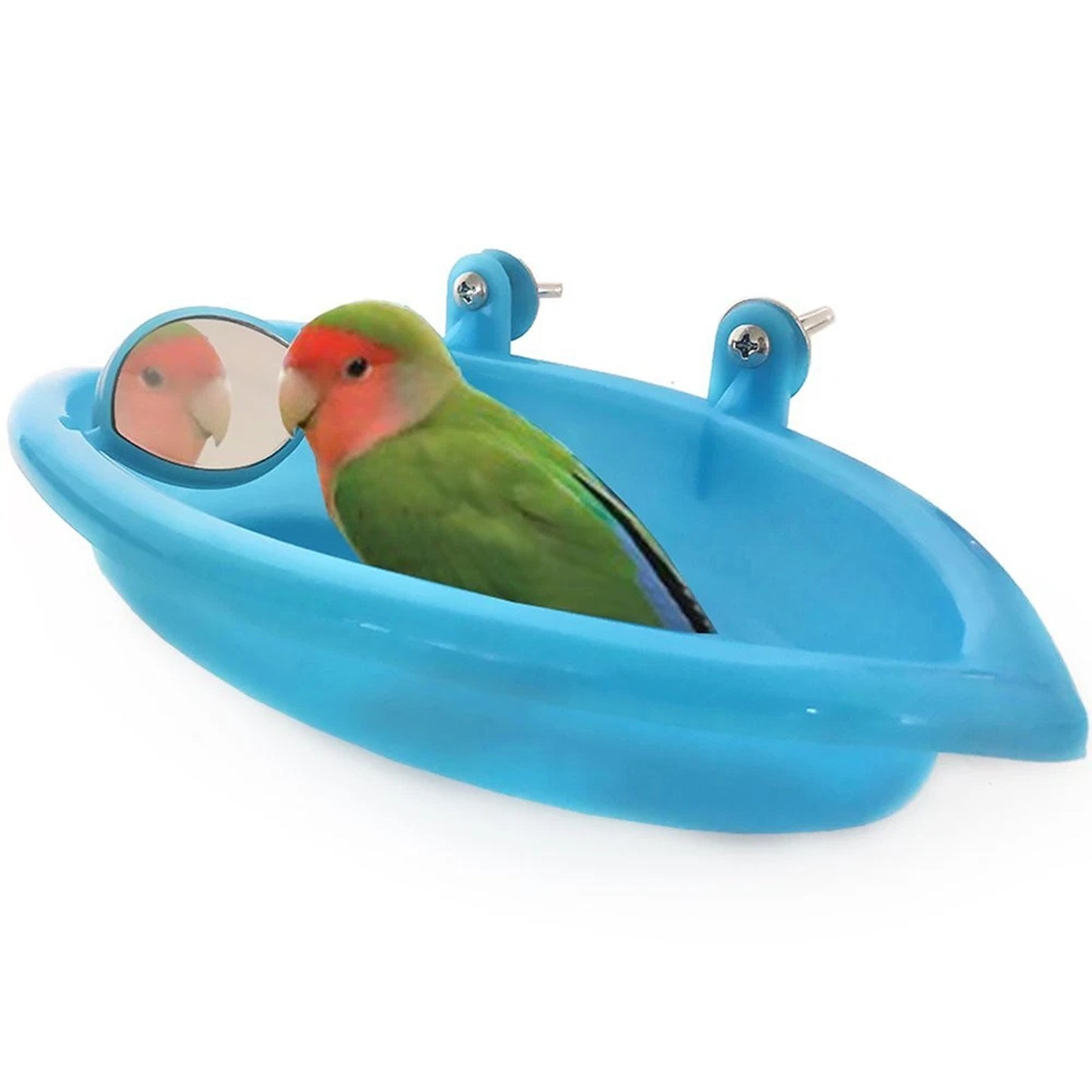 Bird Bathtub Shower Box with Mirror Cage Accessory for Parrots Blue