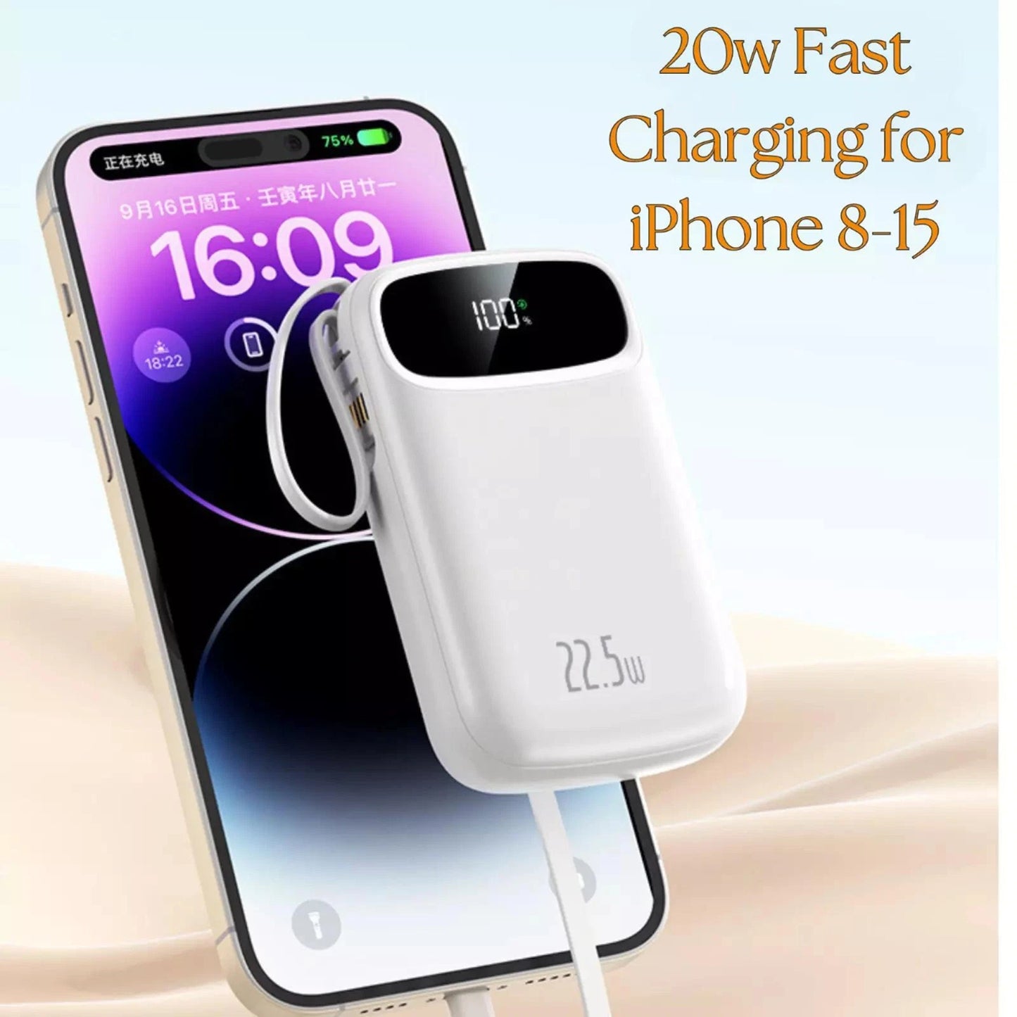 20000mAh Power Bank 22.5W Fast Charger Battery Pack for iPhone 16 15 Samsung