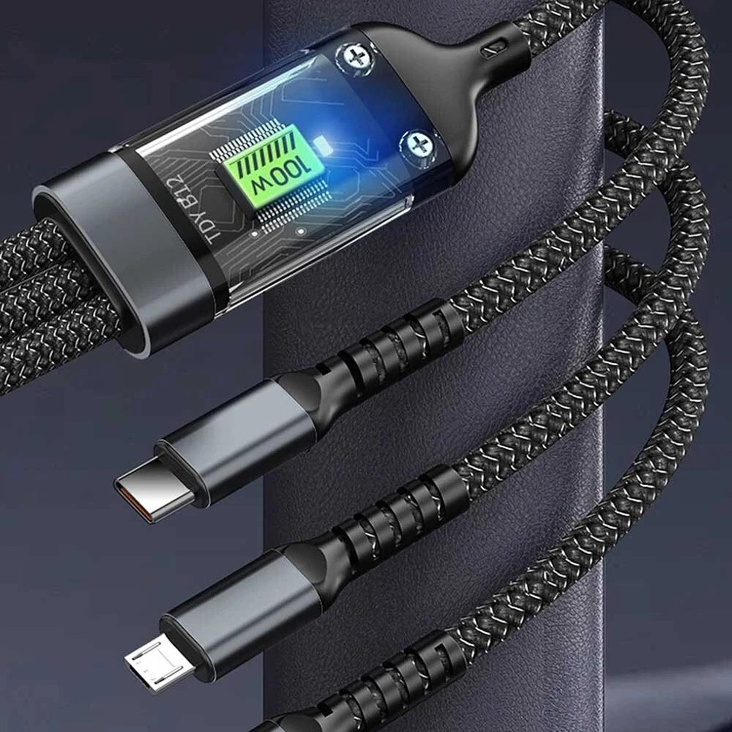 3 in 1 Fast Charging Cable USB Type C iPhone Samsung 100W Braided