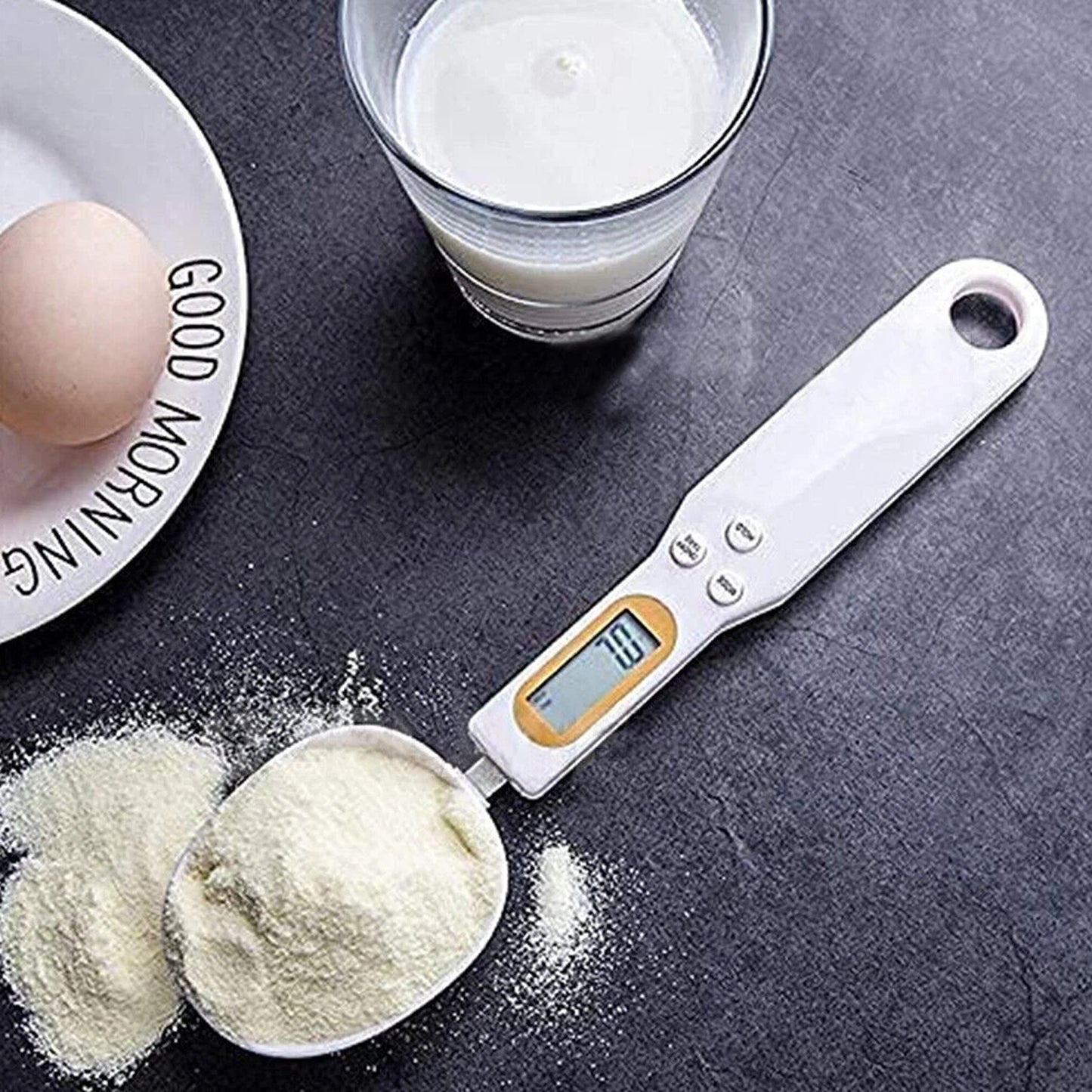 White Digital Measuring Spoon Scale with LCD Display for Kitchen