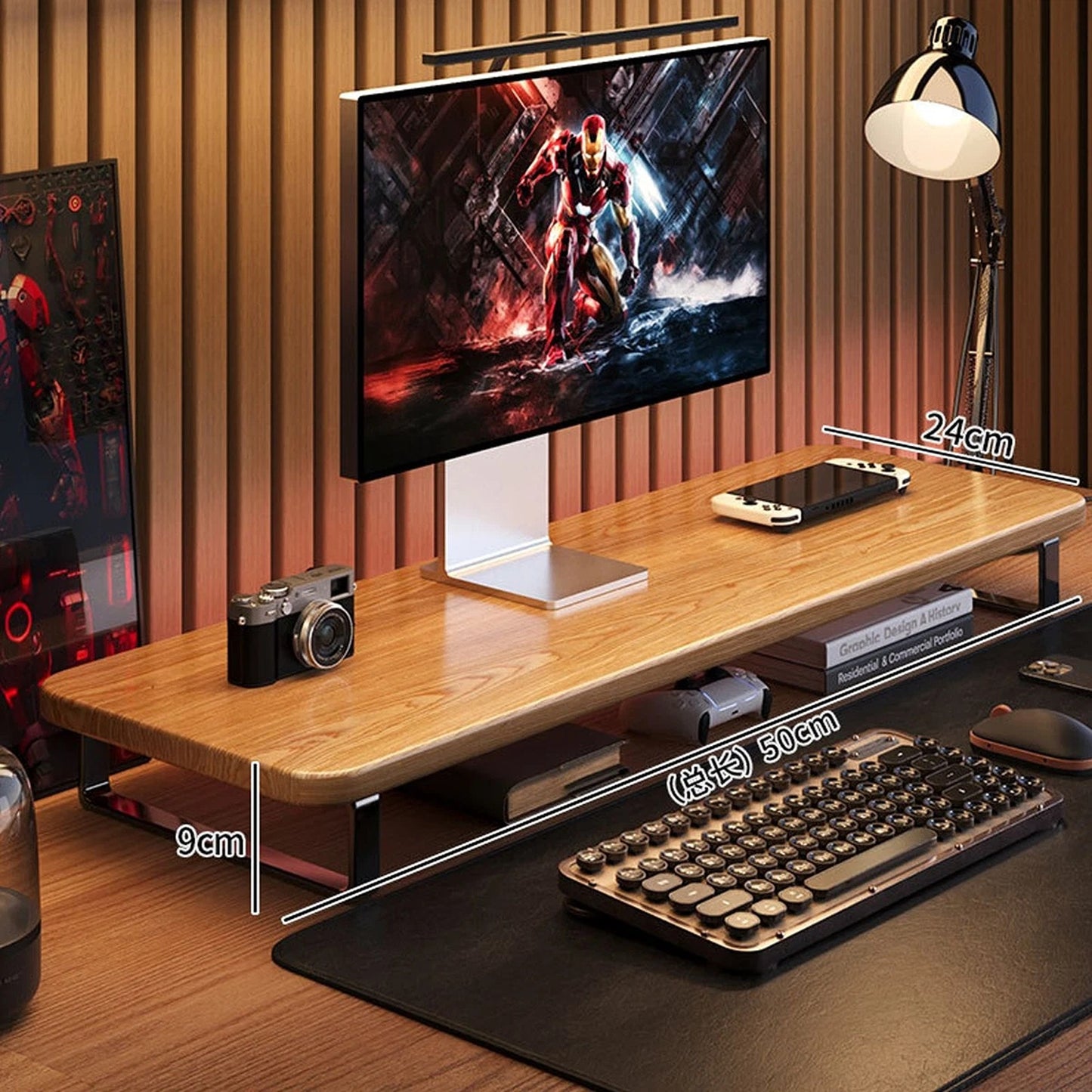 Wood Monitor Riser Shelf for Improved Desk Organization