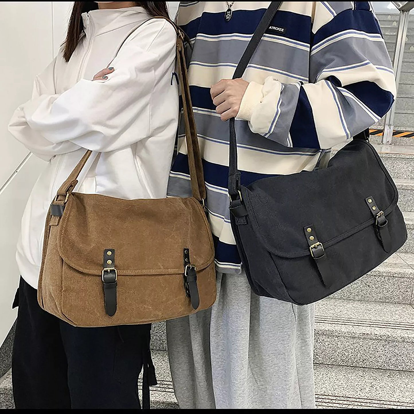 Canvas Shoulder Bag for Men Crossbody Messenger Travel Satchel Haversack