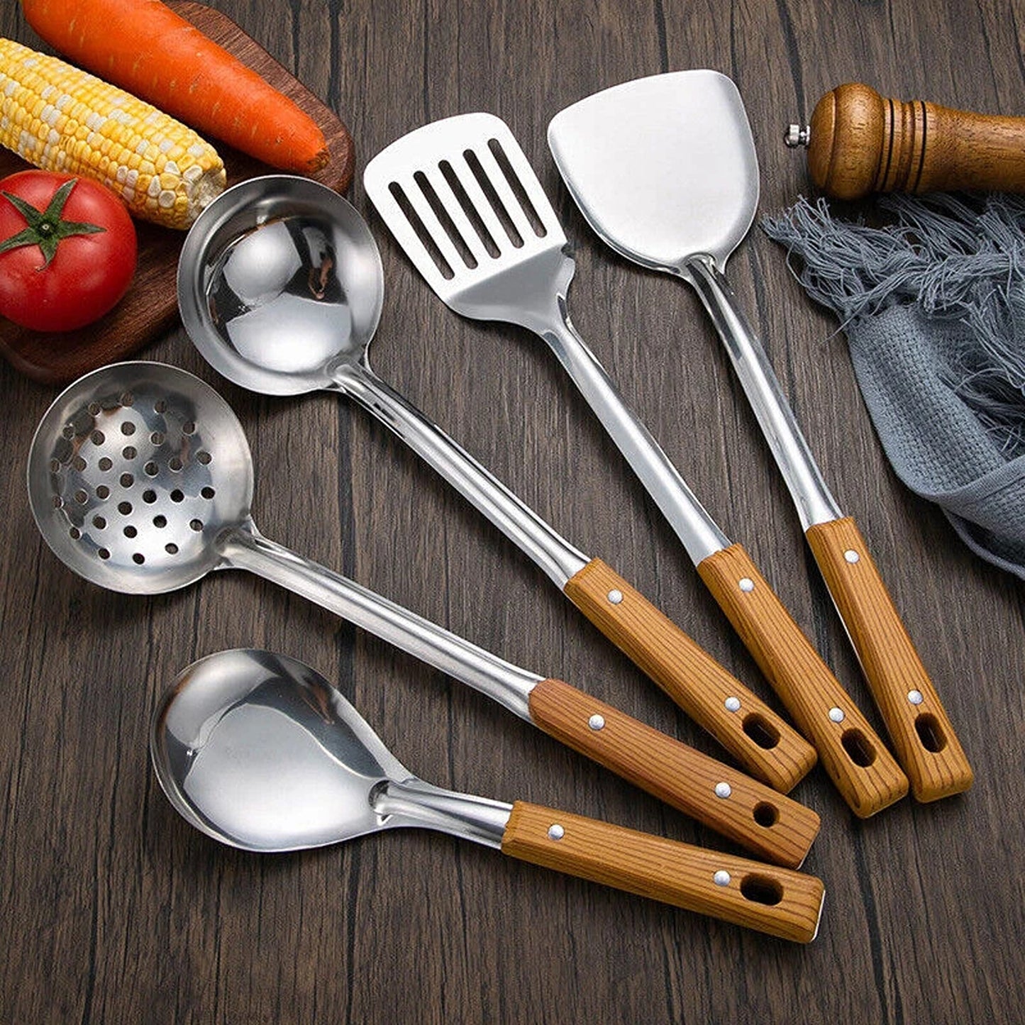 5 Piece Stainless Steel Cooking Utensil Set Great for Kitchen