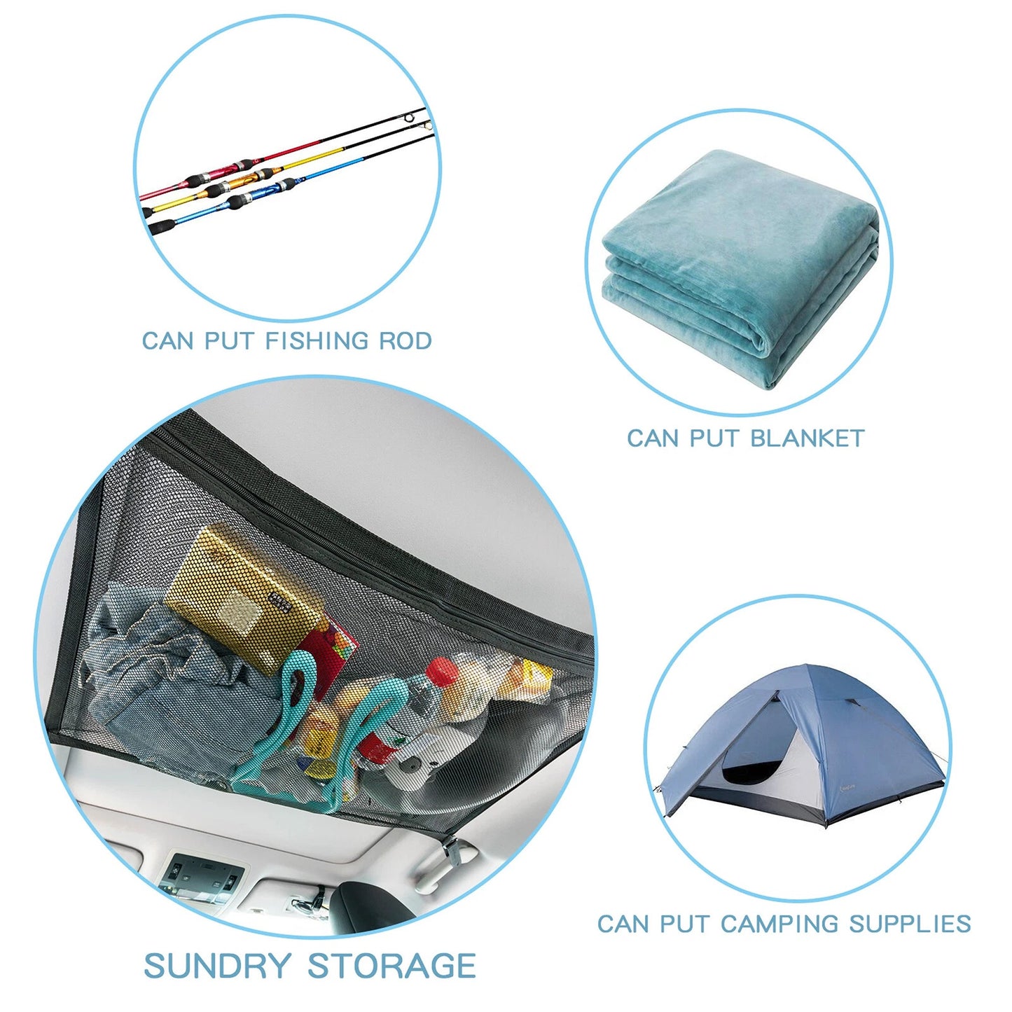 Car Roof Storage Net Zipper Bag Interior Travel Pocket