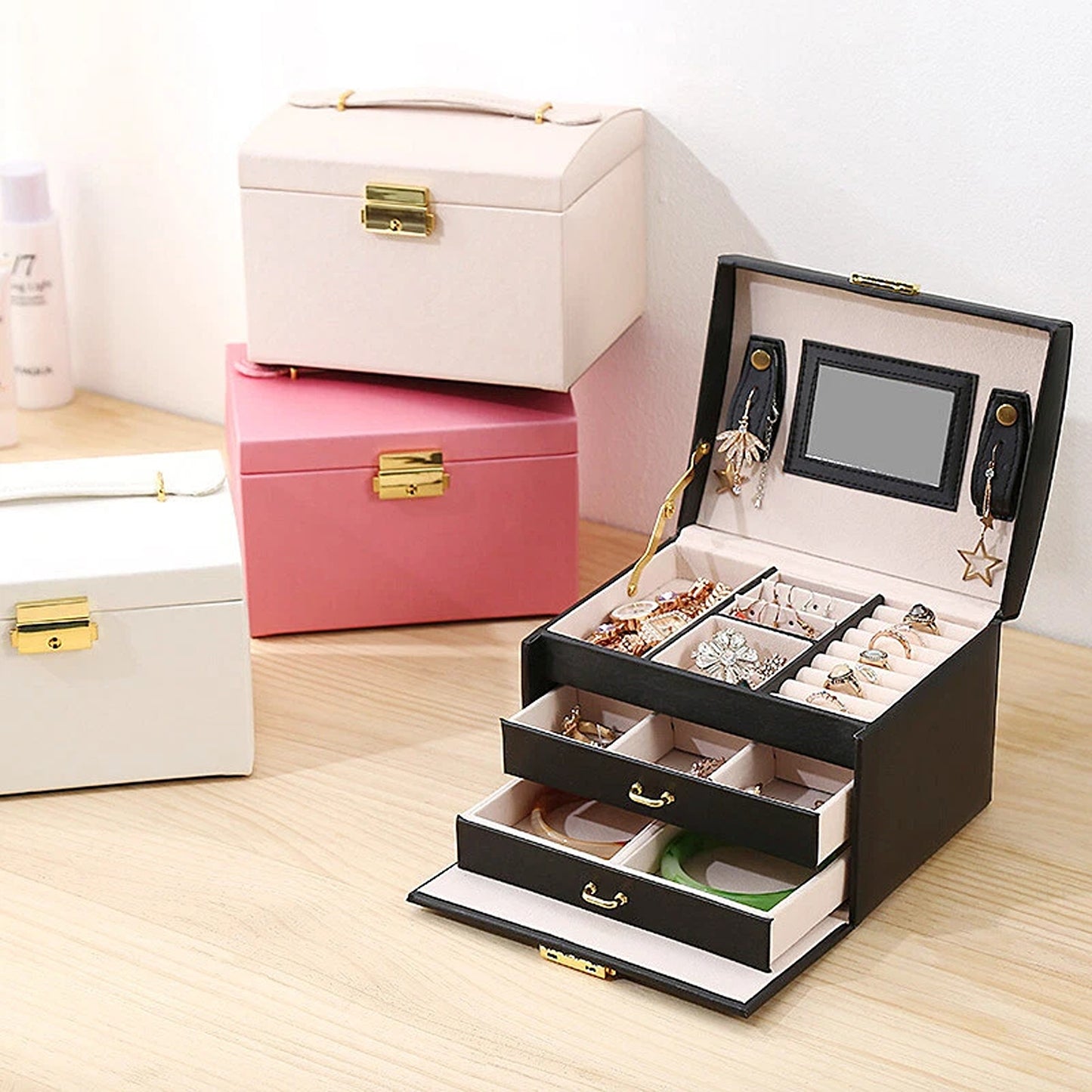 Jewelry Storage Case with Holder for Earrings and Rings