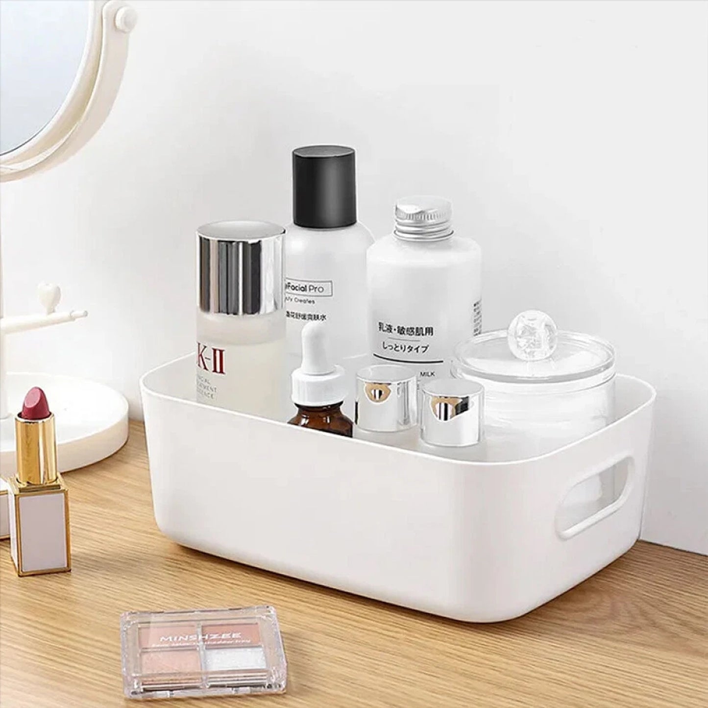 Plastic Storage Basket with Carry Handle for Organization