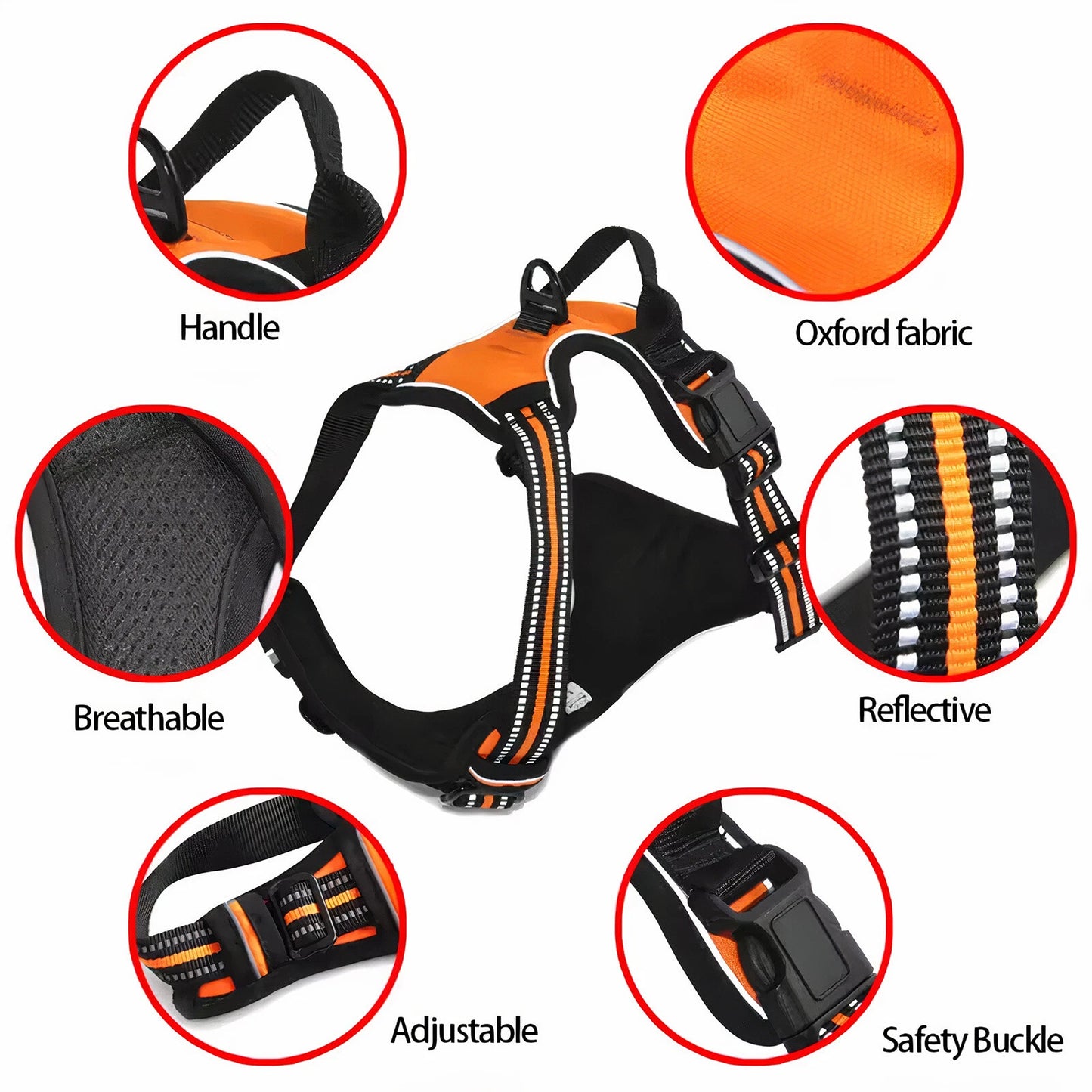 Reflective No Pull Dog Harness with Handle Adjustable Vest for Pets and Puppies - Black