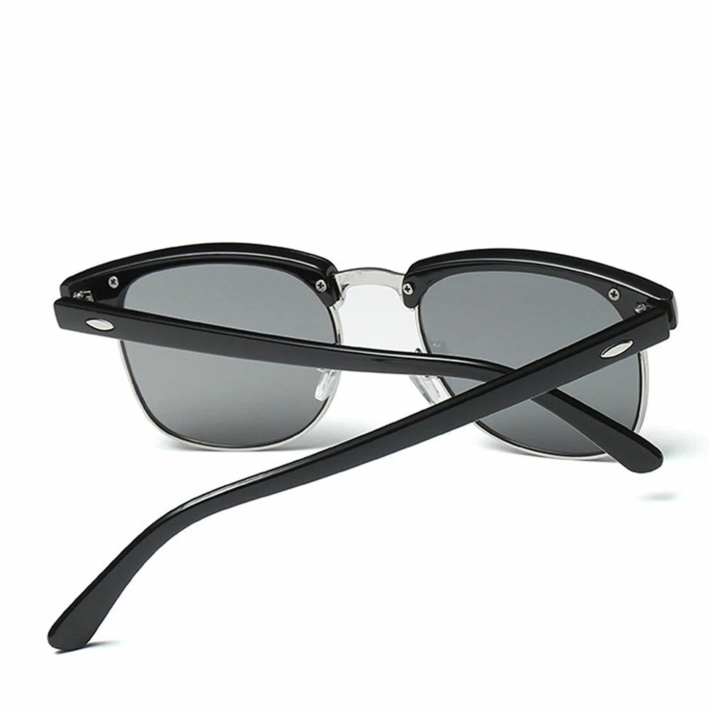 Grey Black Lens Vintage Half Rim Reflective Sunglasses for Men and Women