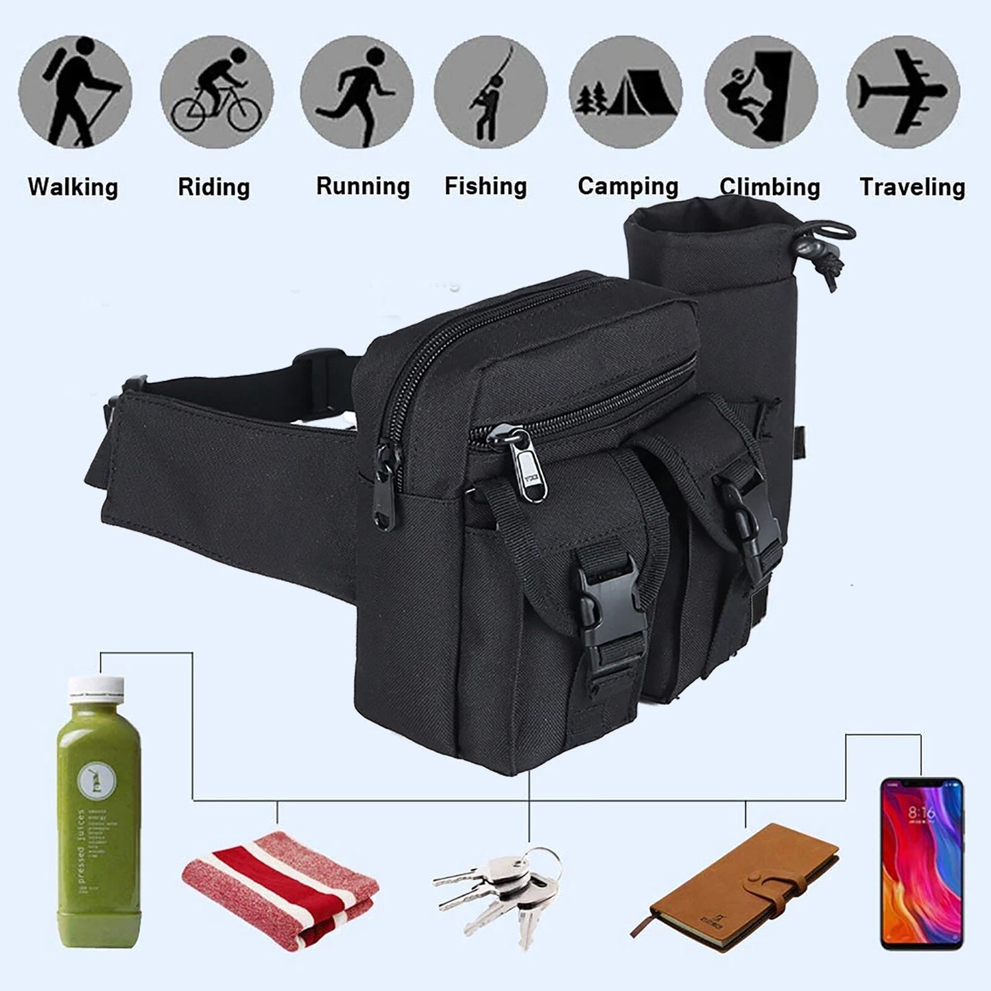 Tactical Waist Bag Utility Fanny Pack Outdoor Belt Pouch for Hiking Camping