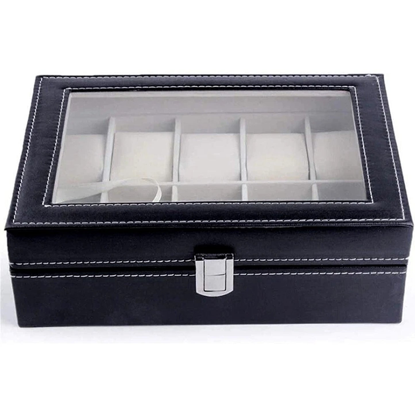 Leather Watch and Jewelry Storage Box with 10 Grids