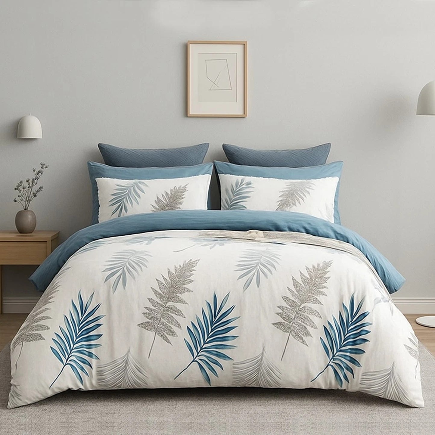 Cotton Duvet Quilt Cover Set with Pillowcases All Sizes - Ocean Leaf